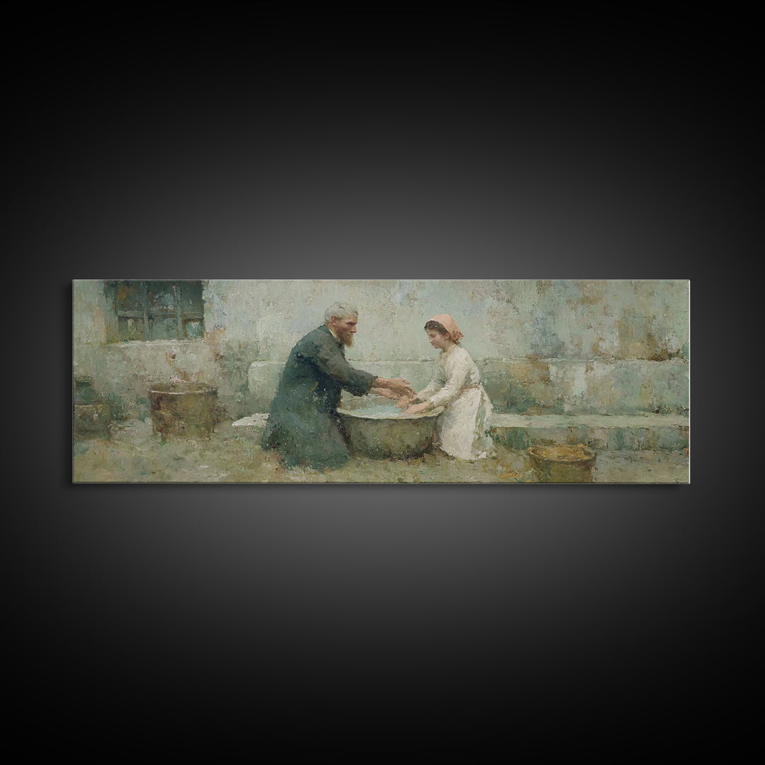 Quiet Acts Of Mercy – Framed Canvas Print – Christian Art – Christian Wall Art – Panoramic Frame – Christian Painting – Jesus Art Print