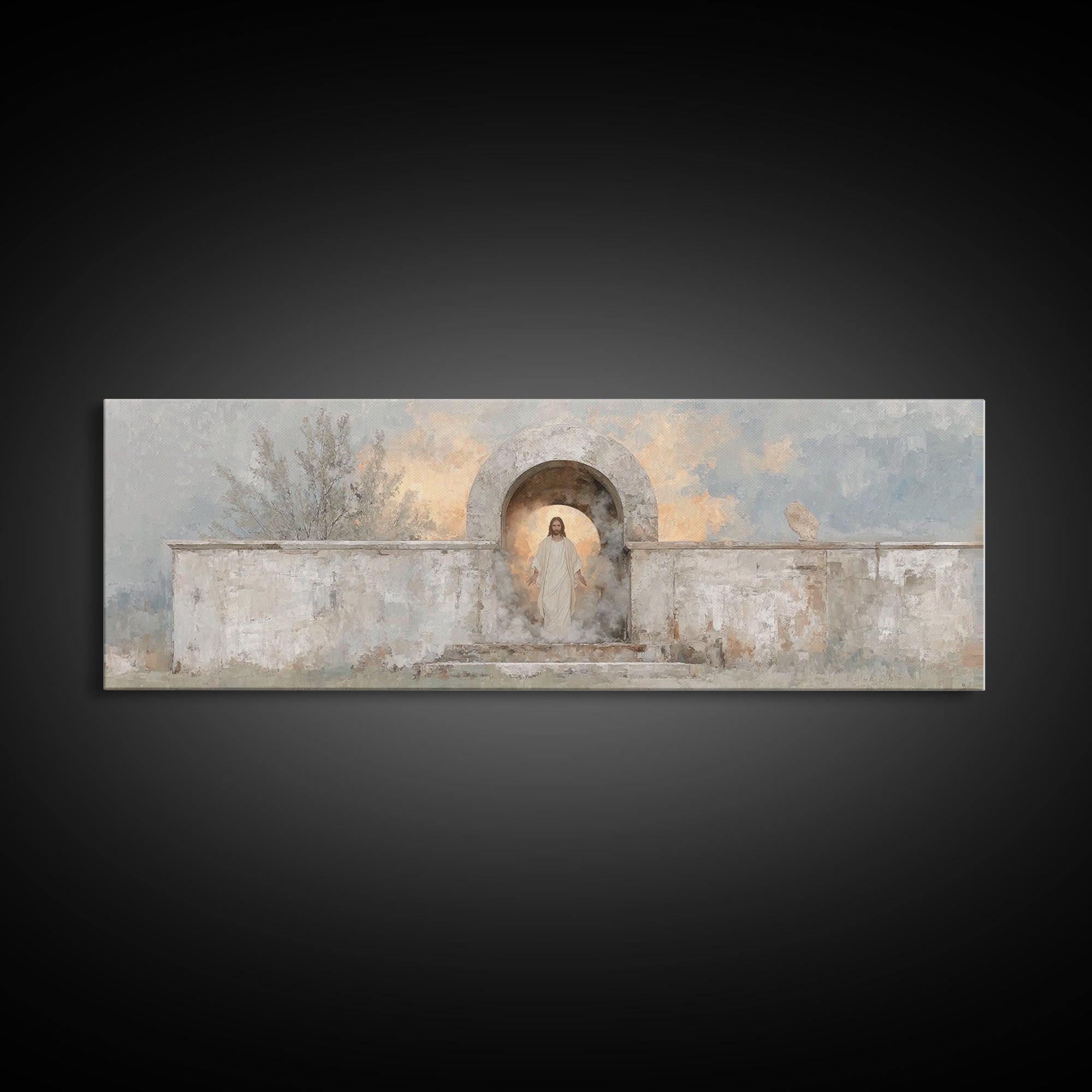Radiant Salvation, Framed Canvas Print, Panoramic Painting, Christian Art Canvas, Jesus Wall Art, Christian Christmas Art, Christian Decor