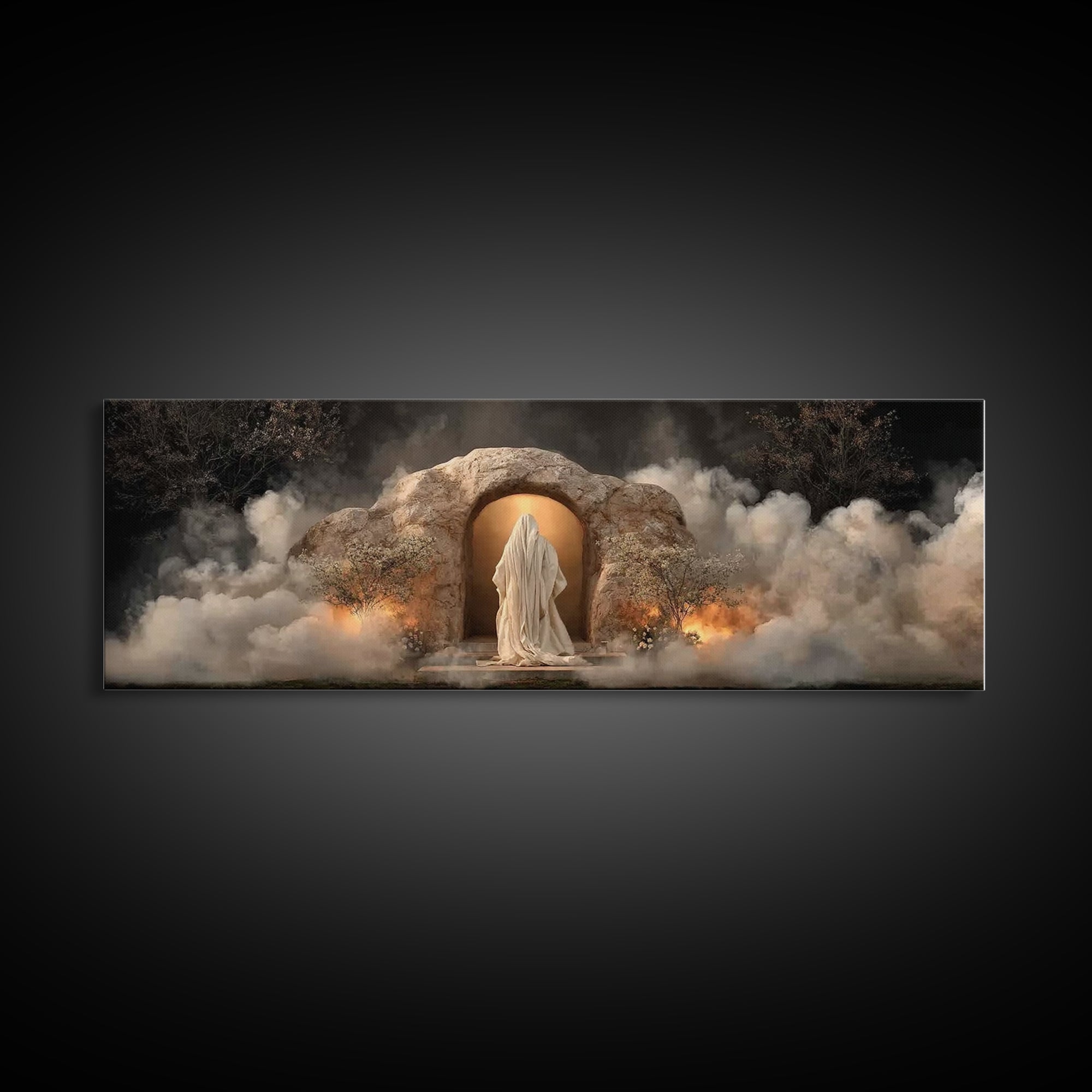 Risen In Light – Framed Canvas Print – Panoramic Wall Art – Christian Art Work – Jesus Painting – Christian Christmas Art – Modern Christia