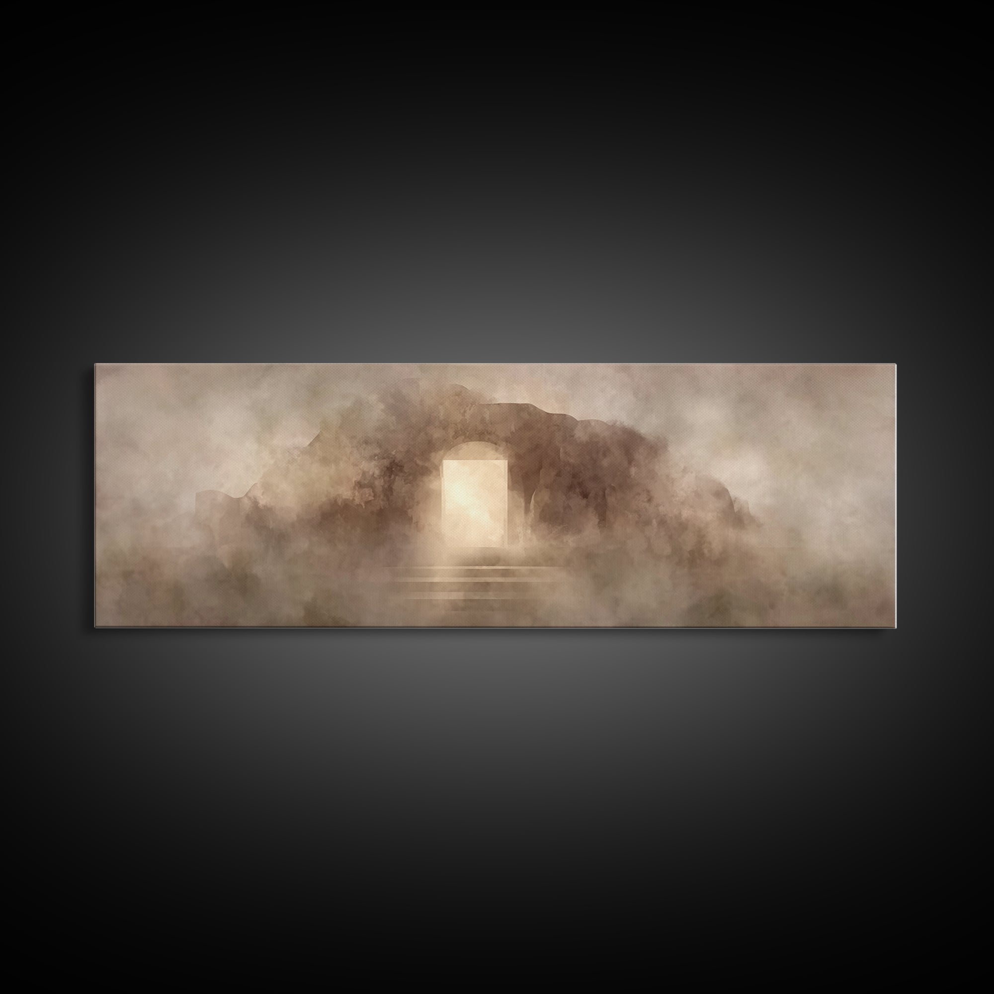 Resurrection Stone Gate | Framed Canvas Print | Panoramic Art | Christian Art Canvas | Christian Painting | Jesus Painting | Christmas Art