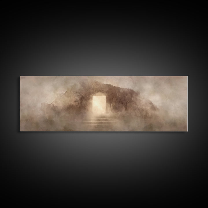 Resurrection Stone Gate | Framed Canvas Print | Panoramic Art | Christian Art Canvas | Christian Painting | Jesus Painting | Christmas Art