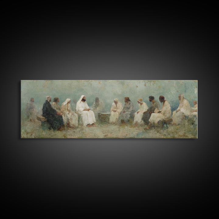 Circle Of Wisdom, Framed Canvas Print, Panoramic Art, Christian Wall Art, Jesus Painting, Christian Art Canvas, Christian Painting