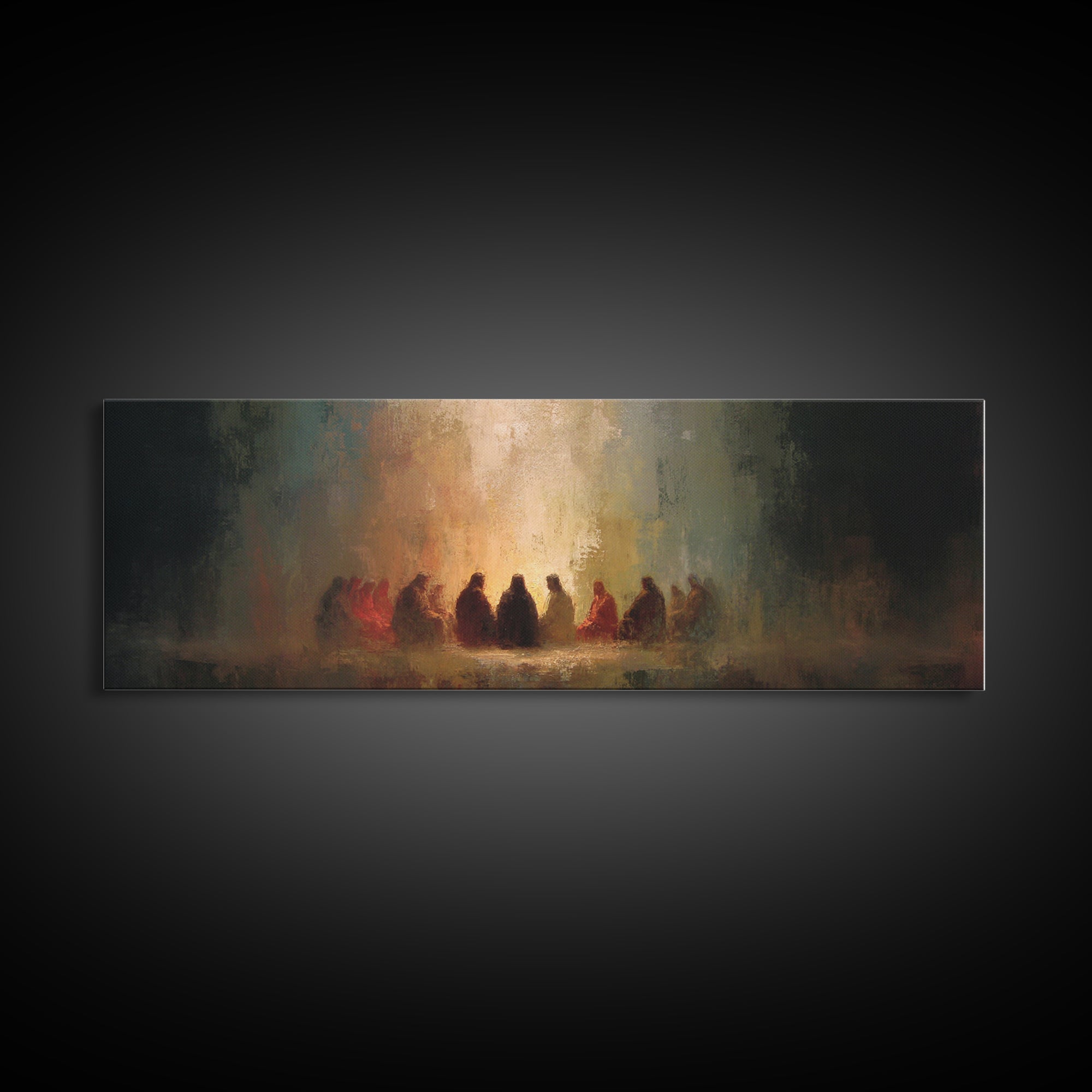 Upper Room Glow | Framed Canvas Print | Panoramic Wall Art | Christian Paintings | Jesus Canvas Art | Christian Art Work | Modern Christian