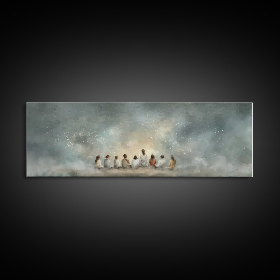 Heavenly Gathering, Framed Canvas Print, Panoramic Print, Christian Art Canvas, Christian Painting, Jesus Painting, Christian Wall Art
