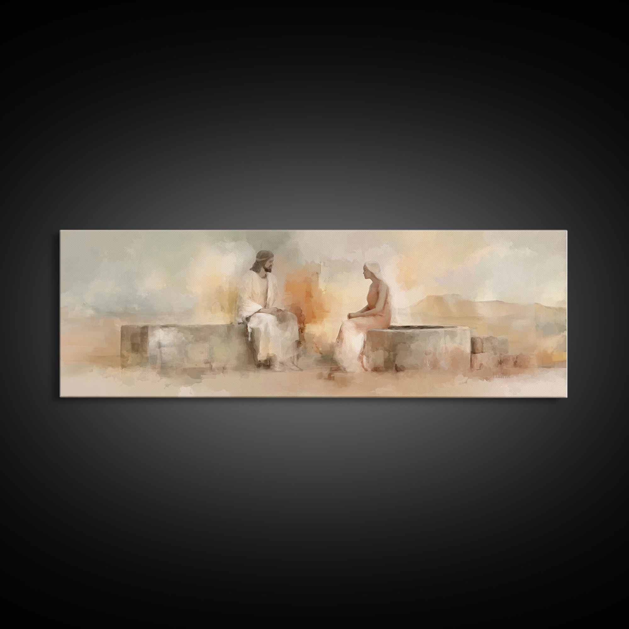 Living Water Meeting | Framed Canvas Print | Panoramic Wall Art | Christian Art Canvas | Christian Painting | Jesus Art Print | Christian D