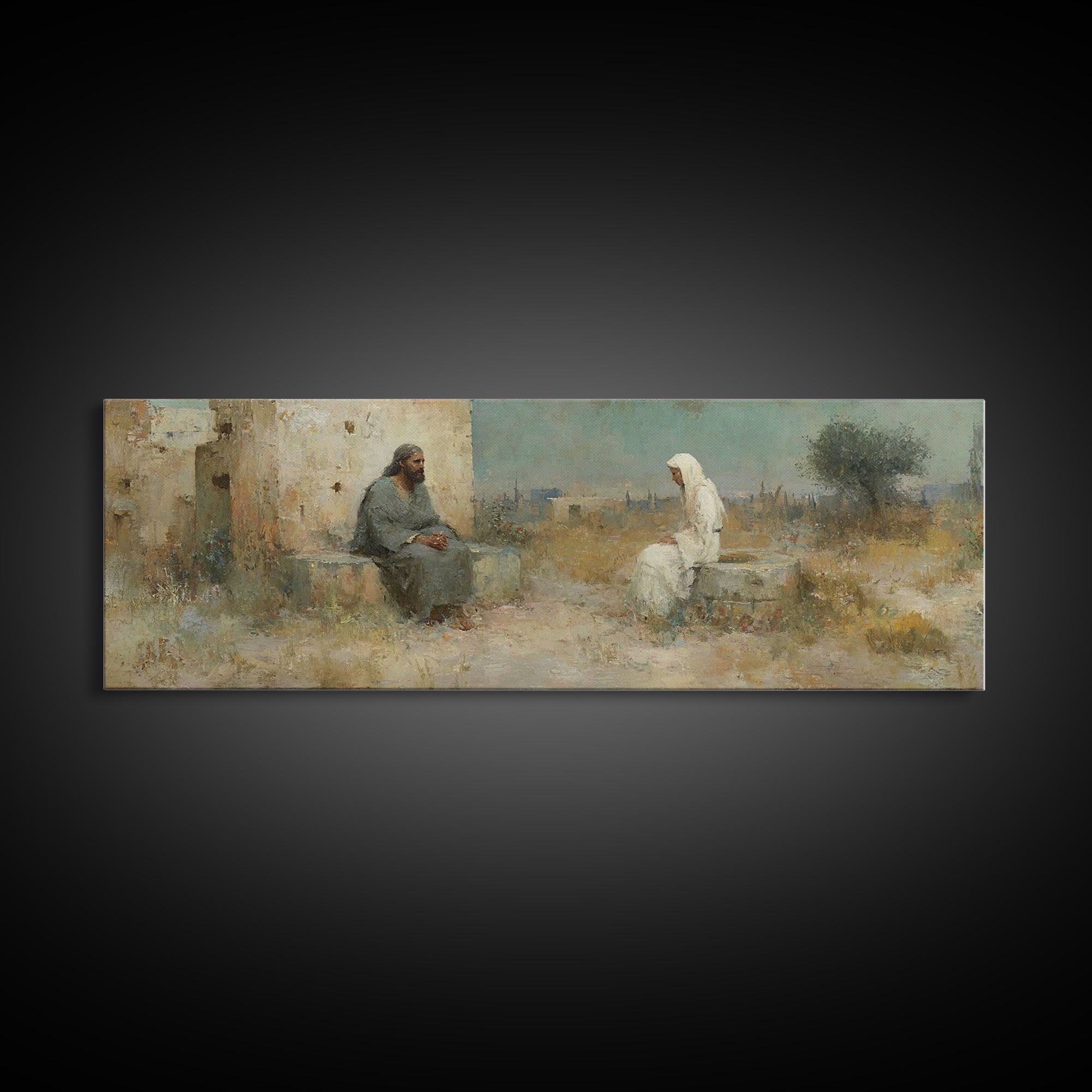 Desert Well Grace - Framed Canvas Print - Christian Wall Art - Jesus Painting - Panoramic Art - Christian Decor - Christian Art Canvas