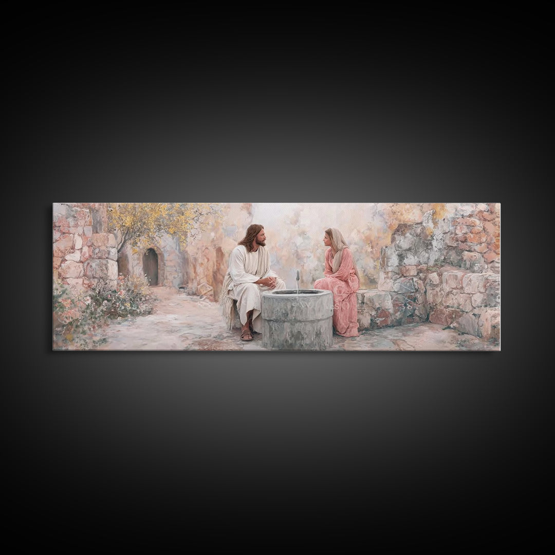 Gentle Well Light – Framed Canvas Print – Christian Art Print – Jesus Painting – Panoramic Frame – Christian Wall Art – Christian Decor