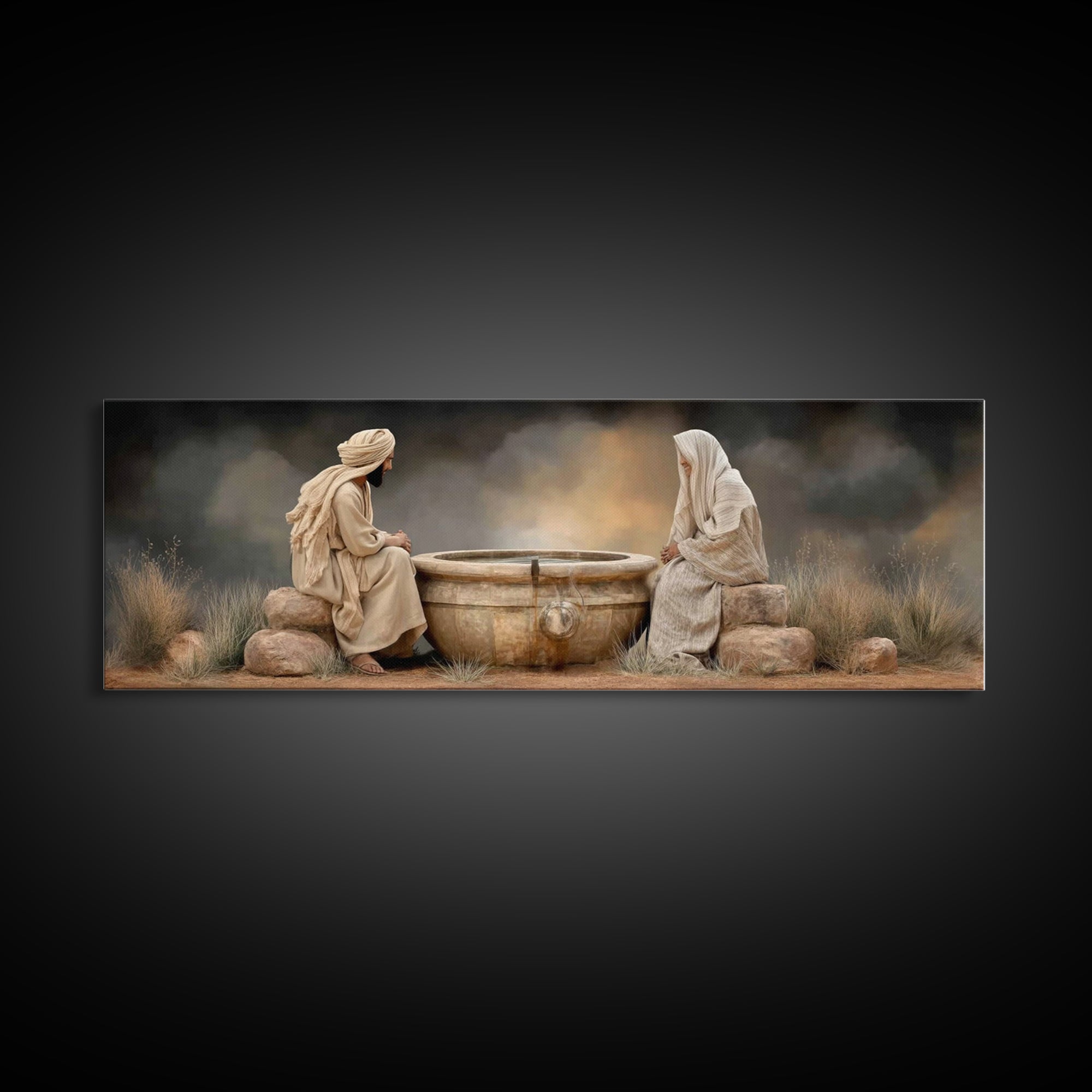 Risen Morning Peace | Framed Canvas Print | Christian Wall Art | Panoramic Wall Art | Christian Art Canvas | Jesus Painting | Christian Dec