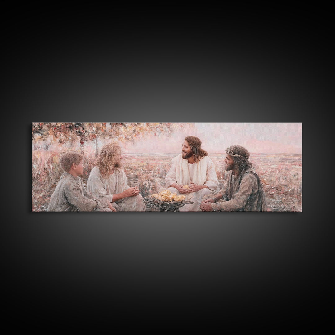 Humble Gathering Grace – Framed Canvas Print – Jesus Painting – Christian Art Canvas – Panoramic Art – Christian Decor – Christian Wall Art