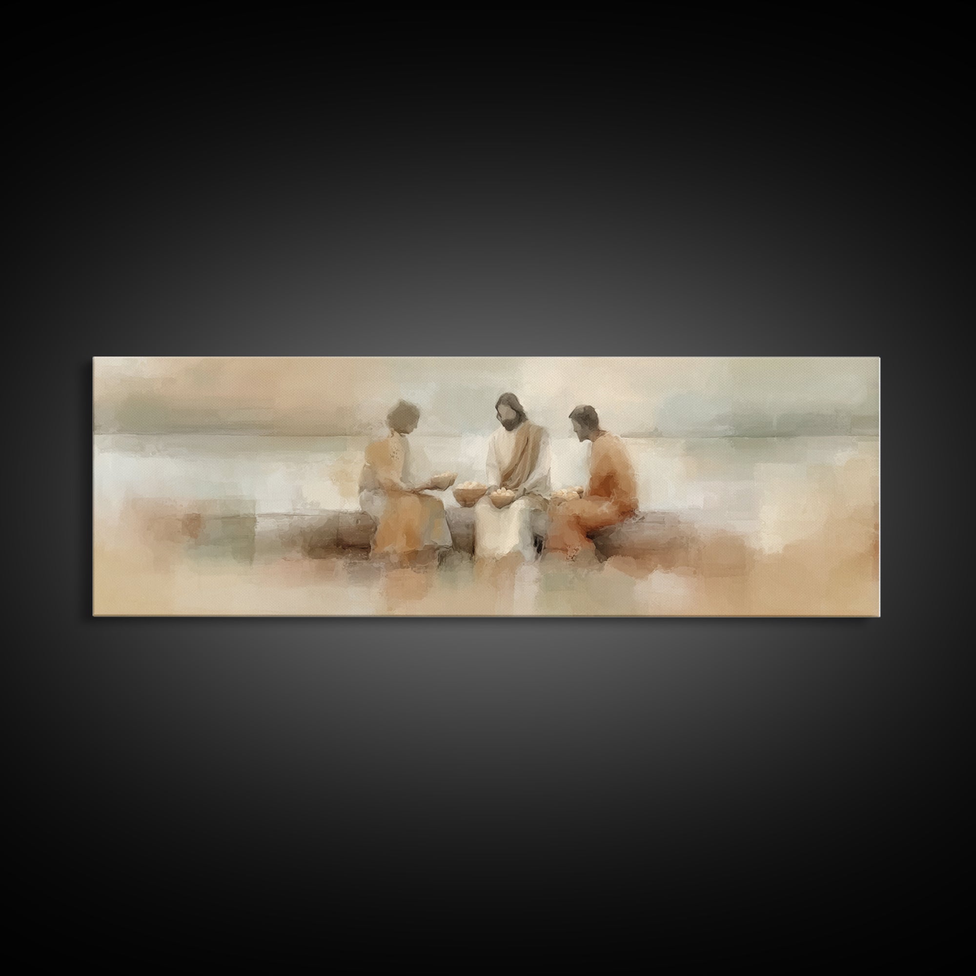 Shore of Abundance – Framed Canvas Print – Jesus Painting – Christian Wall Art – Panoramic Art – Christian Art Canvas – Christian Gift