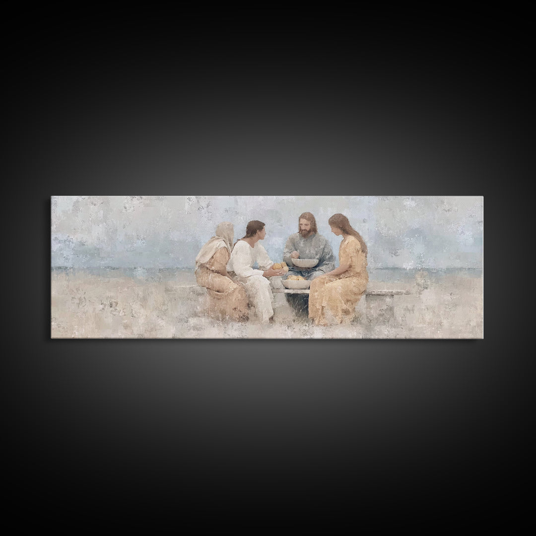 Meal Of Grace | Framed Canvas Print | Panoramic Painting | Christian Wall Art | Jesus Painting | Christian Art Canvas | Christian Decor