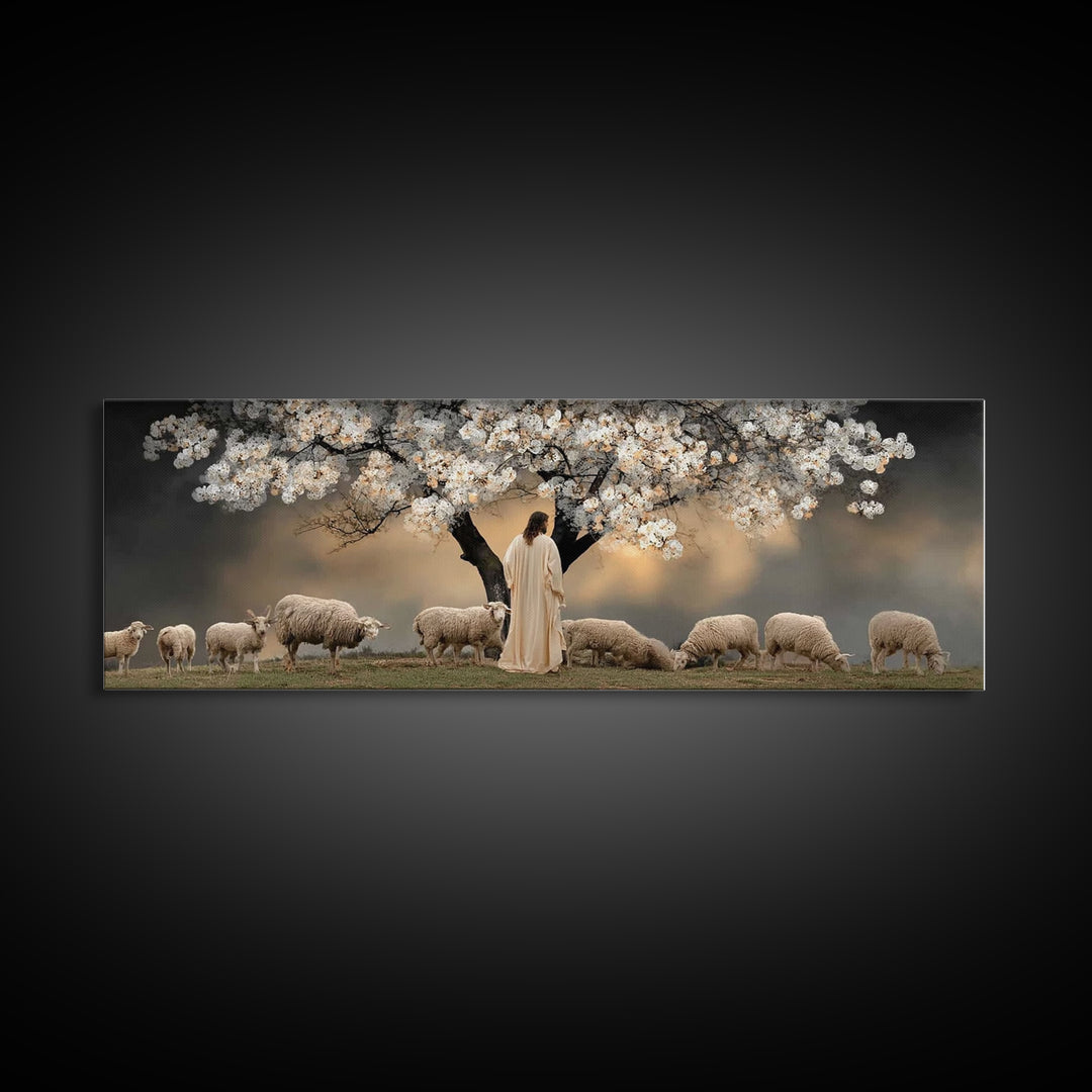 Under Blooming Grace, Framed Canvas Print, Christian Art Canvas, Panoramic Painting, Christian Wall Art, Jesus Painting, Christian Decor