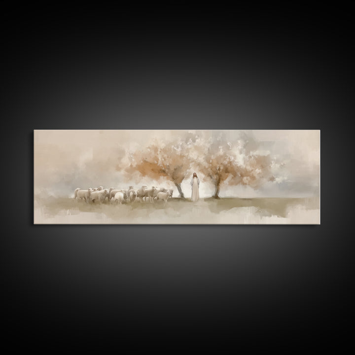 The Shepherd’s Calm – Framed Canvas Print – Christian Wall Art – Jesus Painting – Panoramic Art – Christian Art Canvas – Christian Christma