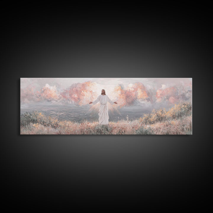 Radiant Dawn Blessing, Framed Canvas Print, Christian Wall Art, Jesus Painting, Panoramic Wall Art, Christian Art Canvas, Christmas Art Pri