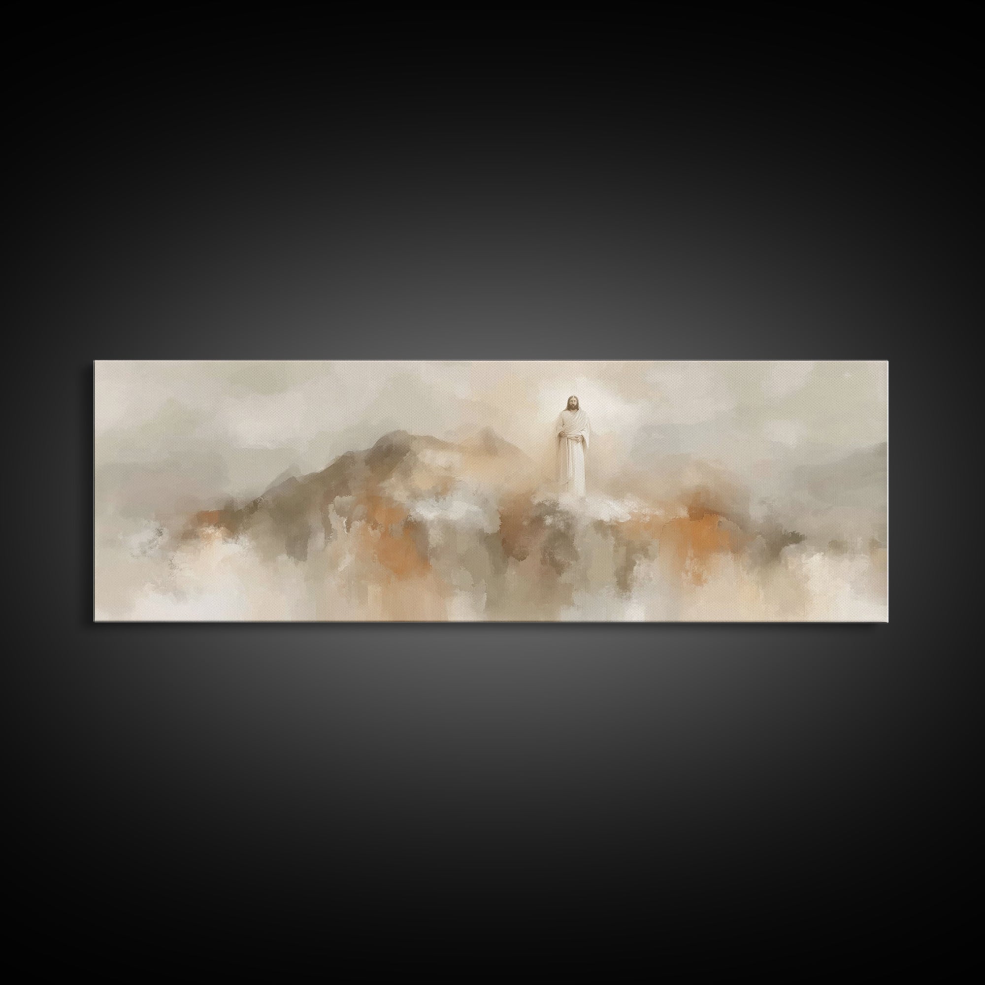 Gathered In Faith, Framed Canvas Print, Christian Wall Art, Jesus Painting, Panoramic Painting, Christian Art Canvas, Christian Art Print,