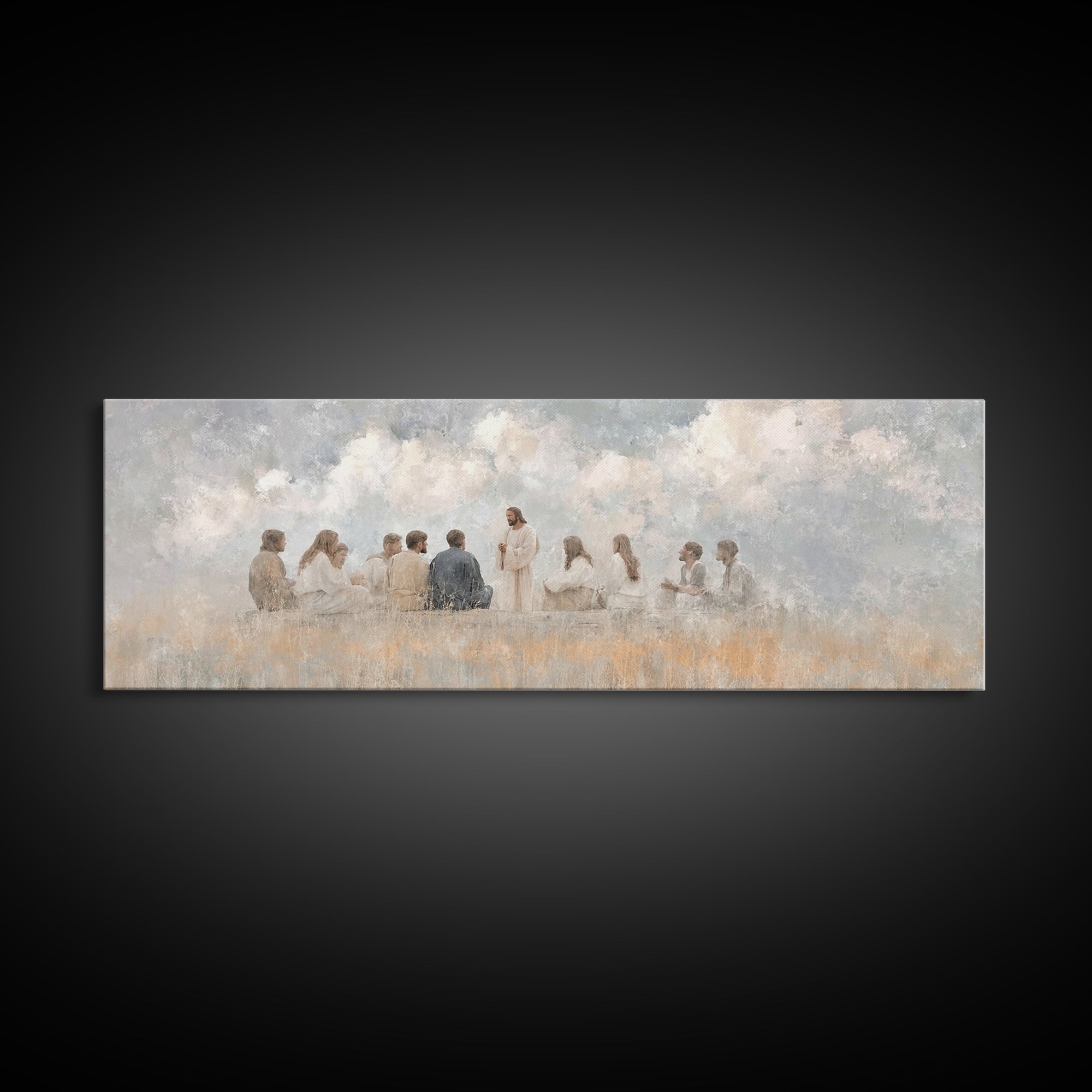 Cloudside Teaching – Framed Canvas Print – Christian Wall Art – Panoramic Art – Christian Art Canvas – Jesus Painting – Large Christian Pai
