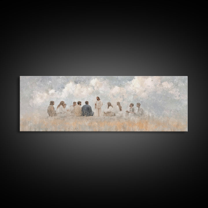 Cloudside Teaching – Framed Canvas Print – Christian Wall Art – Panoramic Art – Christian Art Canvas – Jesus Painting – Large Christian Pai