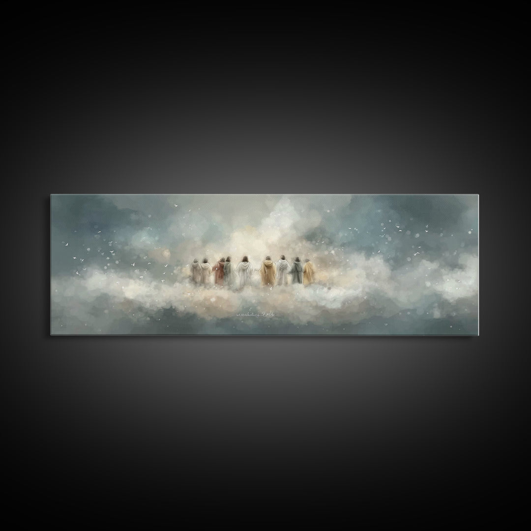 Heavenly Gathering, Framed Canvas Print, Christian Wall Art, Panoramic Print, Christian Art Canvas, Jesus Painting, Christian Christmas Art