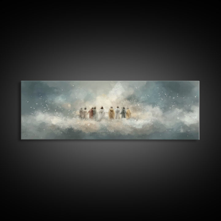 Heavenly Gathering, Framed Canvas Print, Christian Wall Art, Panoramic Print, Christian Art Canvas, Jesus Painting, Christian Christmas Art