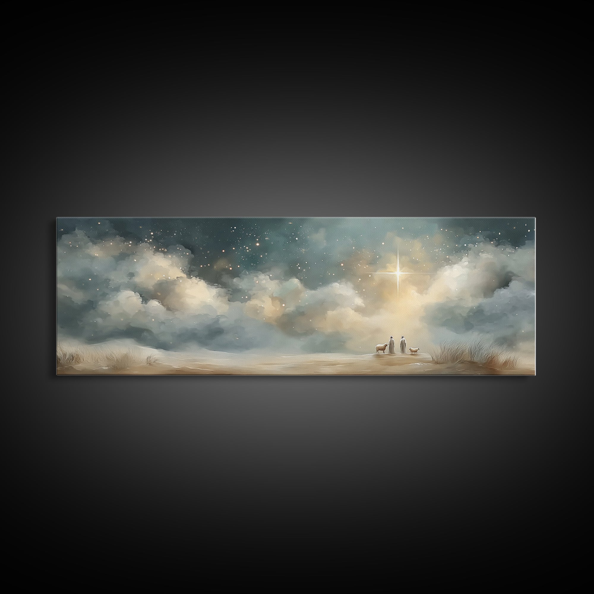 Radiant Night Promise – Framed Canvas Print – Christian Wall Art – Panoramic Print – Jesus Art Print – Christmas Art – Christian Painting