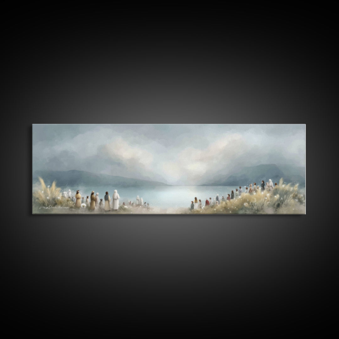 The Gathering Light – Framed Canvas Print – Christian Wall Art – Panoramic Art – Christian Art Canvas – Jesus Painting – Christian Decor