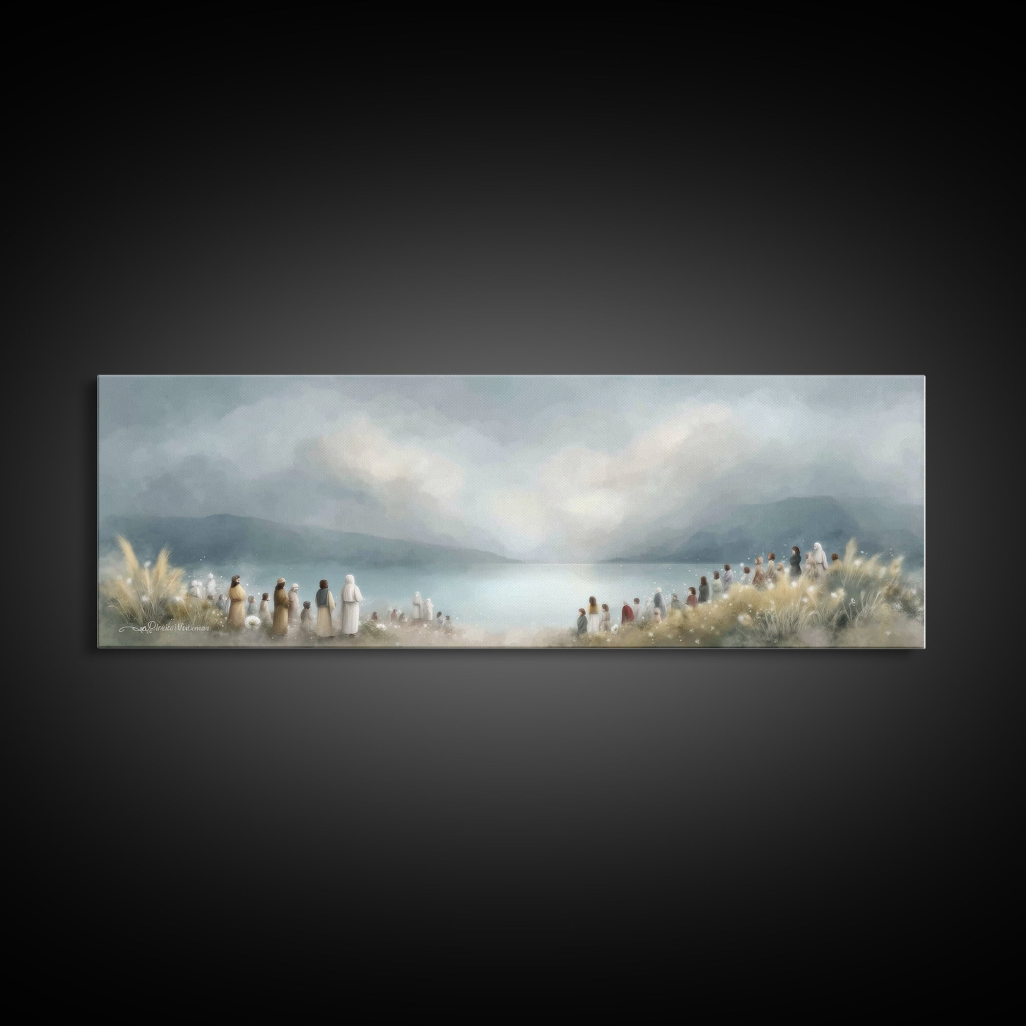 The Gathering Light – Framed Canvas Print – Christian Wall Art – Panoramic Art – Christian Art Canvas – Jesus Painting – Christian Decor