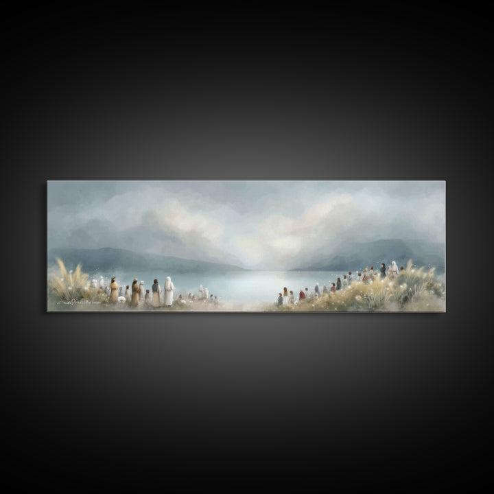 The Gathering Light – Framed Canvas Print – Christian Wall Art – Panoramic Art – Christian Art Canvas – Jesus Painting – Christian Decor