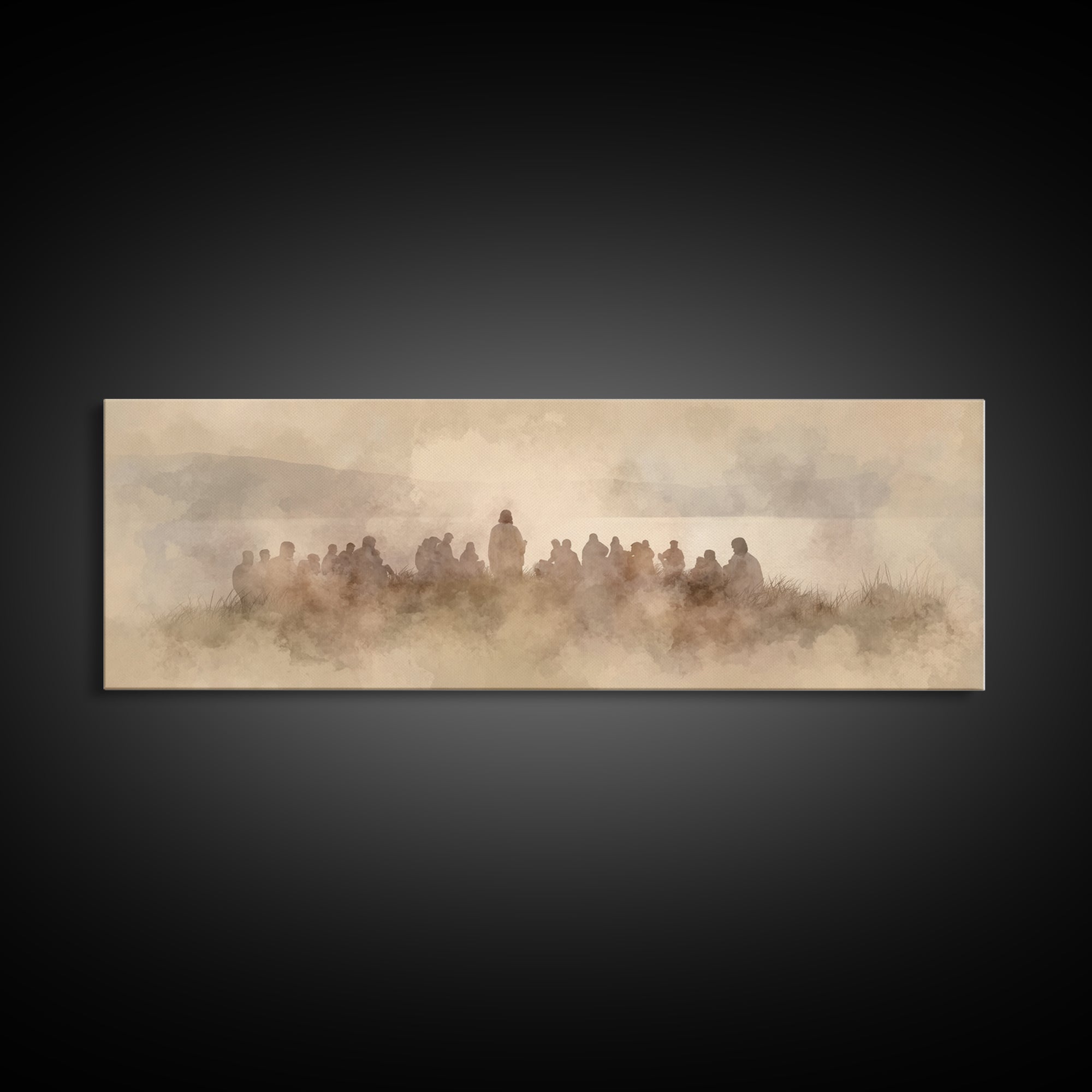 Quiet Hillside Grace | Framed Canvas Print | Christian Art | Panoramic Wall Art | Jesus Canvas Art | Christian Paintings | Christmas Art