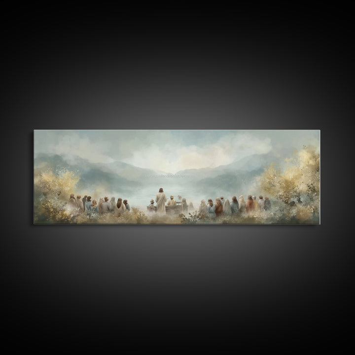 Sacred Shore Harmony | Framed Canvas Print | Christian Art Canvas | Panoramic Frame | Jesus Painting | Christian Decor | Christmas Wall Art