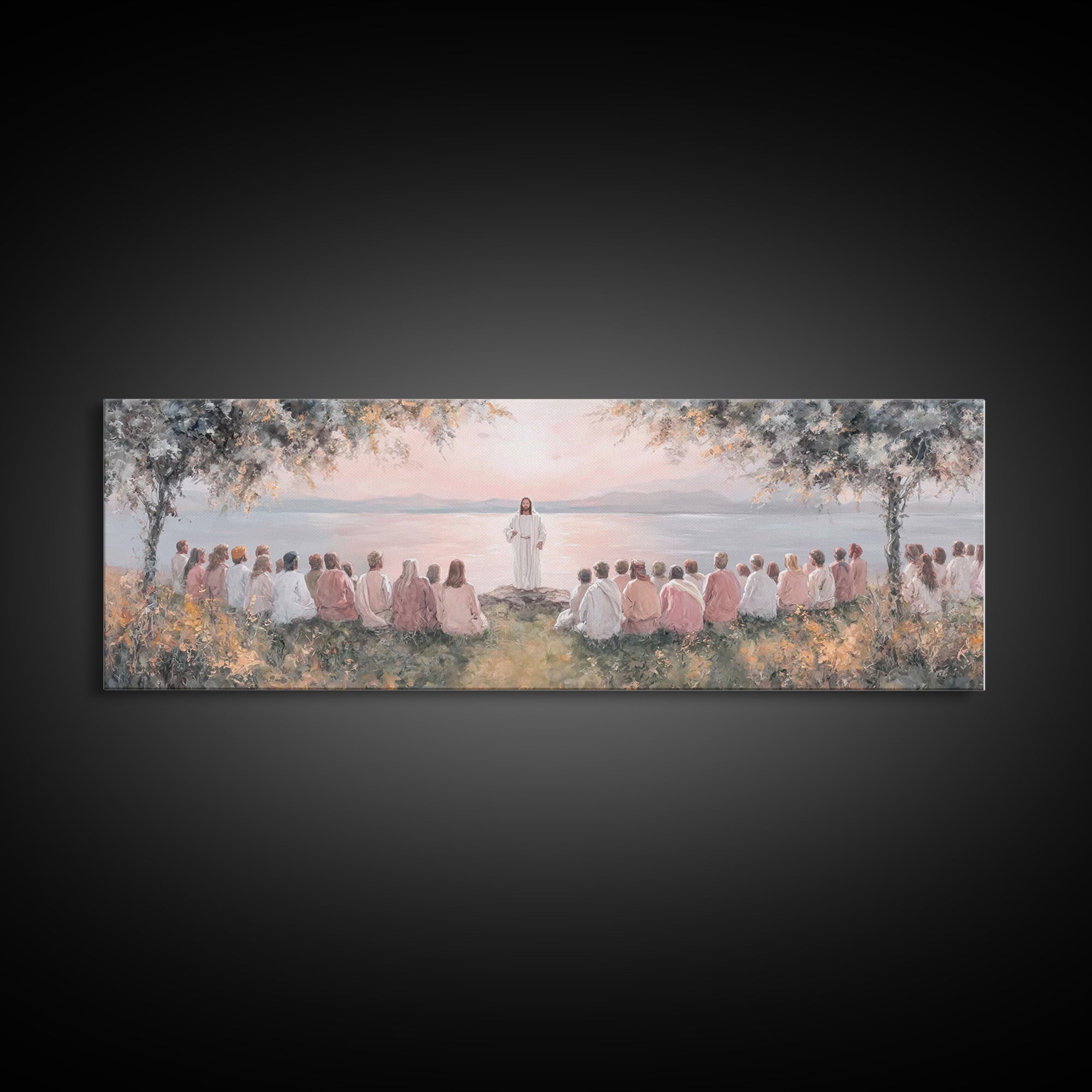 Twilight Of Blessings | Framed Canvas Print | Christian Art Work | Panoramic Art | Jesus Painting Canvas | Christian Christmas Decor | Chri