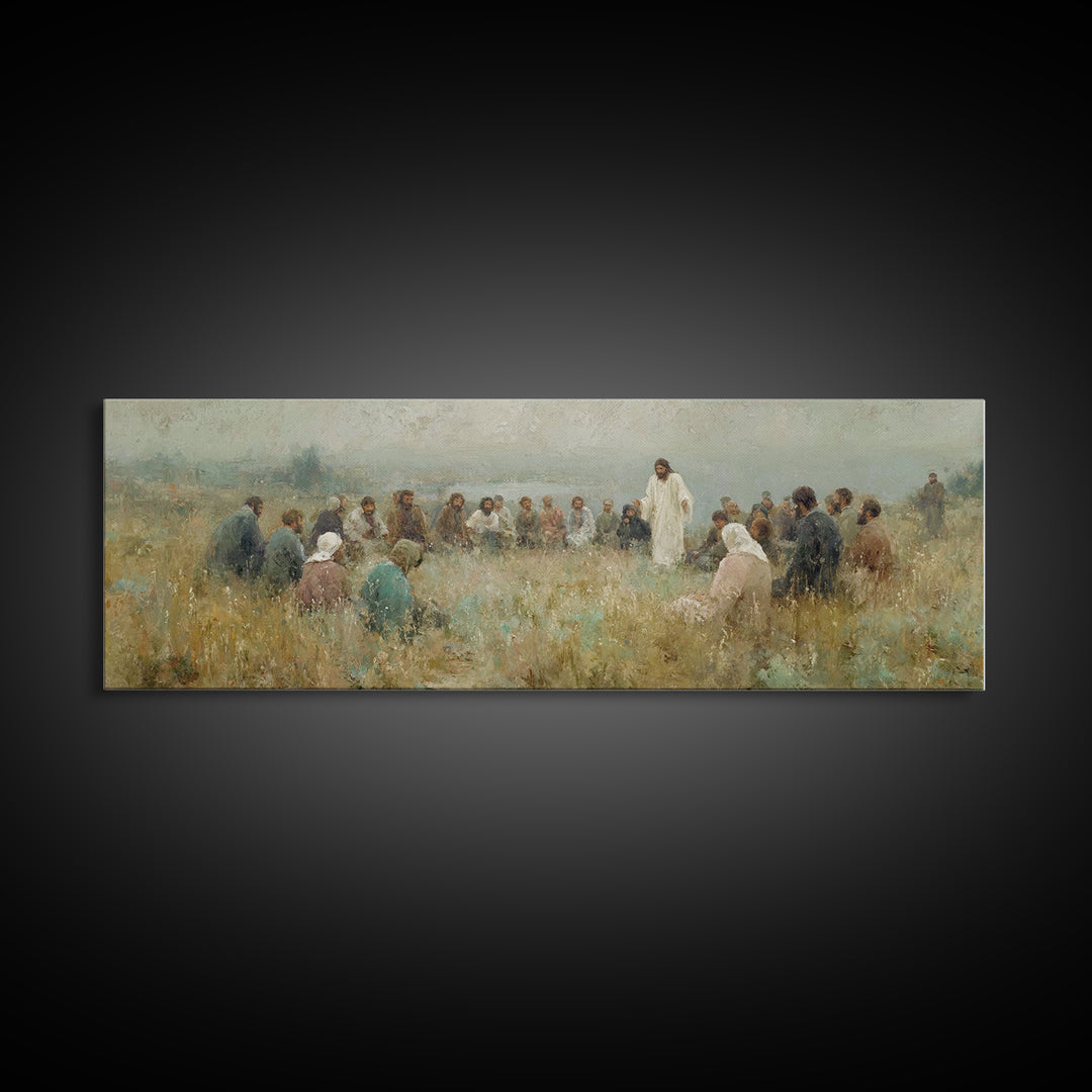 Meadow Circle Peace – Framed Canvas Print – Panoramic Art – Christian Wall Art – Jesus Painting – Christian Art Canvas – Christian Decor