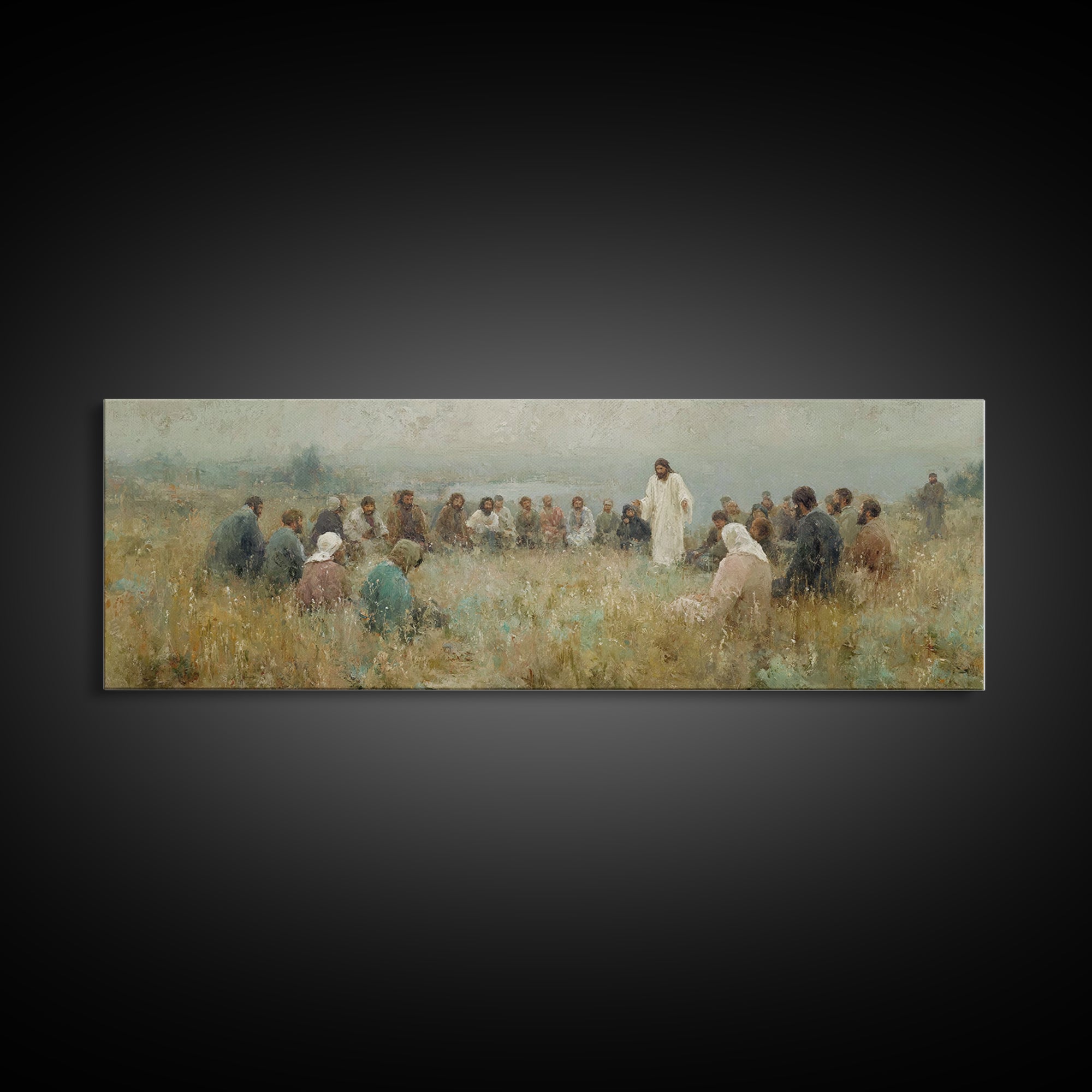 Meadow Circle Peace – Framed Canvas Print – Panoramic Art – Christian Wall Art – Jesus Painting – Christian Art Canvas – Christian Decor