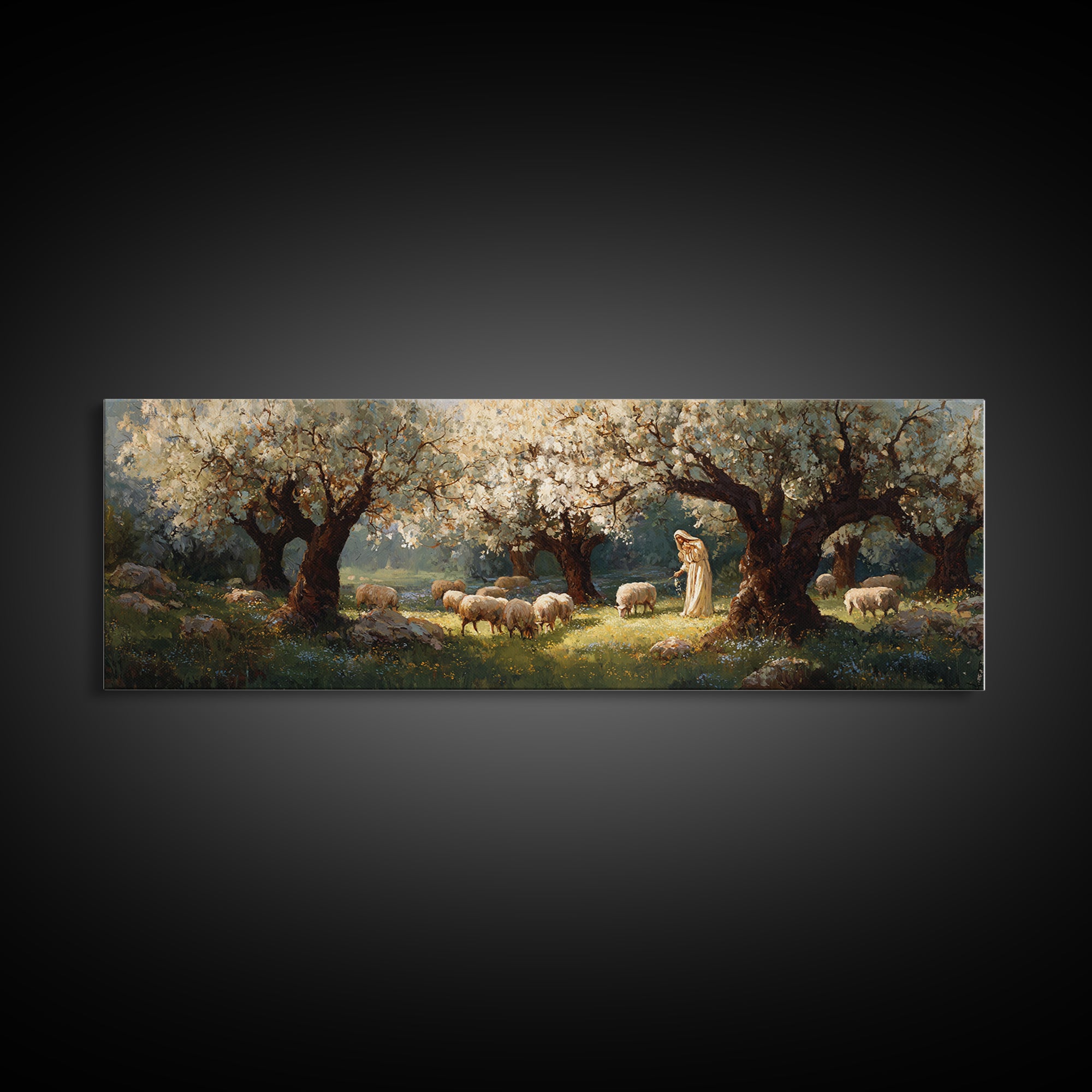 Blossoms Of Guidance | Framed Canvas Print | Panoramic Painting | Christian Art | Jesus Canvas Art | Christian Wall Art | Christian Gift