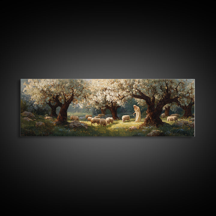Blossoms Of Guidance | Framed Canvas Print | Panoramic Painting | Christian Art | Jesus Canvas Art | Christian Wall Art | Christian Gift