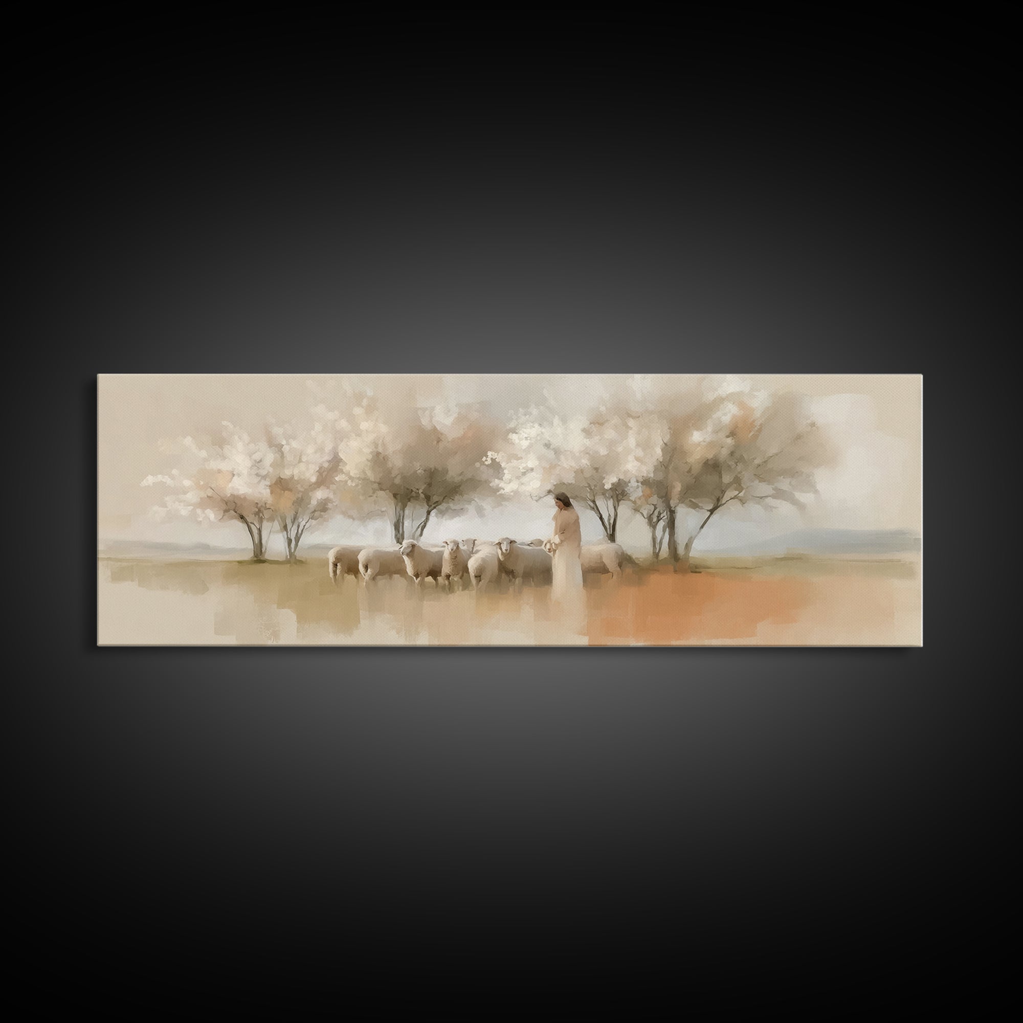 Spring Pasture Grace – Framed Canvas Print – Panoramic Print – Christian Art – Jesus Painting – Christian Gift Ideas – Christian Wall Art