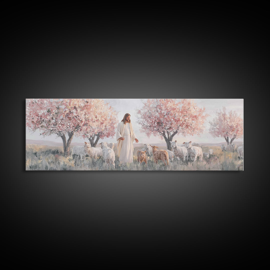 Blush Orchard Peace, Framed Canvas Print, Panoramic Painting, Christian Paintings, Jesus Canvas Art, Christian Wall Art, Christian Art Prin
