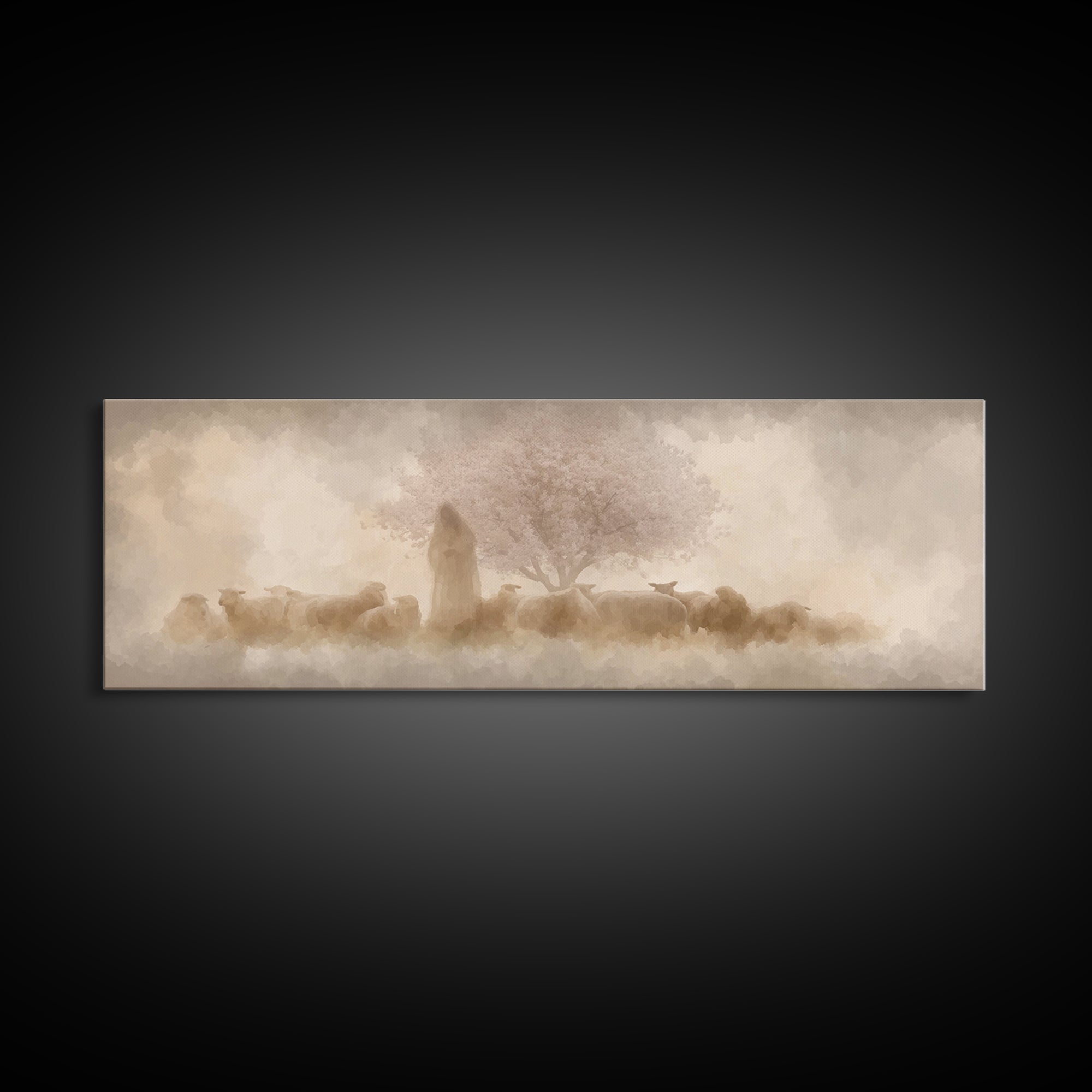 Soft Blossom Keeper – Framed Canvas Print – Panoramic Painting – Christian Wall Art – Jesus Canvas Art – Christian Decoration – Christian P