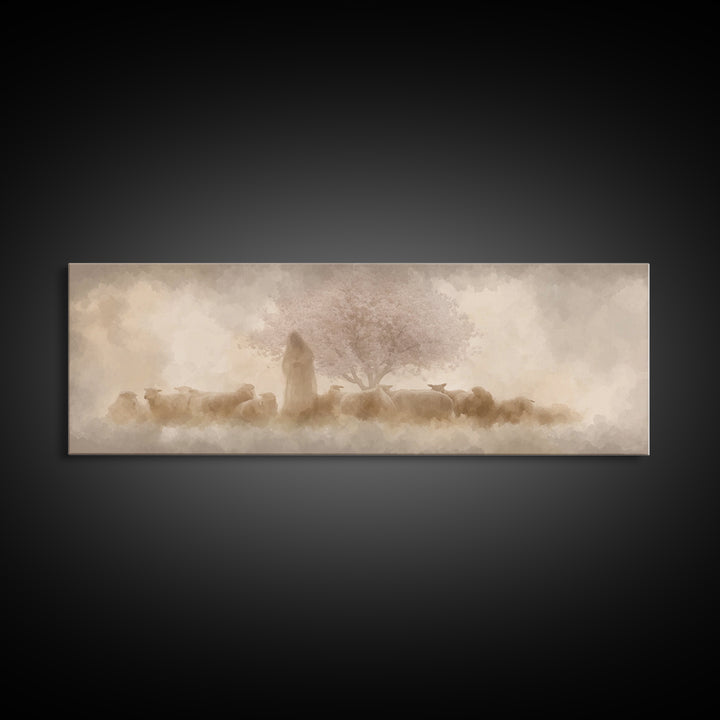 Soft Blossom Keeper – Framed Canvas Print – Panoramic Painting – Christian Wall Art – Jesus Canvas Art – Christian Decoration – Christian P