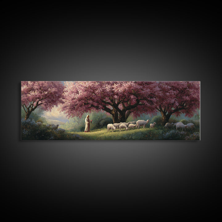 Blossoms Of Grace – Framed Canvas Print – Panoramic Art – Christian Wall Art – Jesus Painting – Christian Art Canvas – Christmas Art