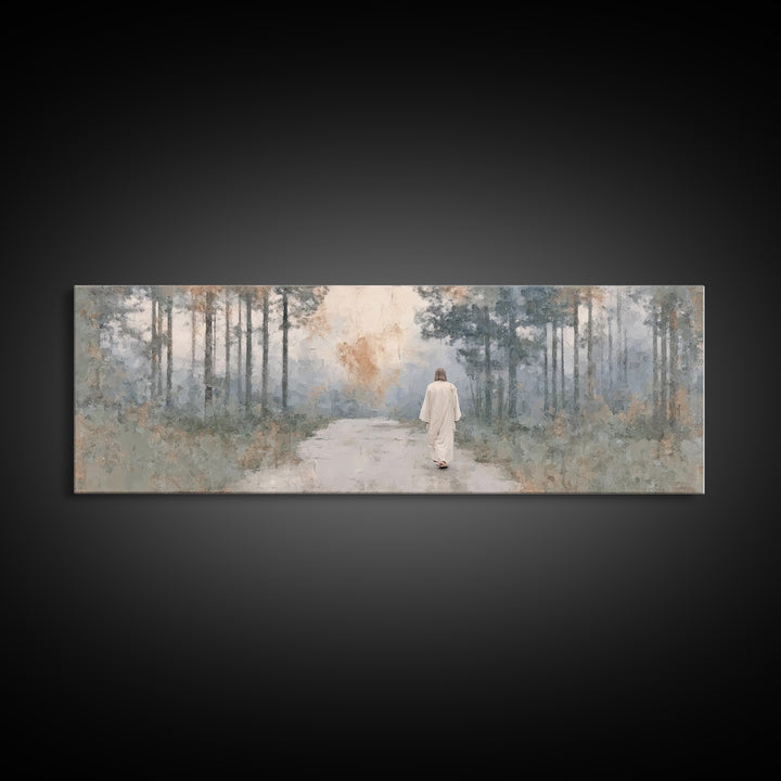 Silent Morning Path, Framed Canvas Print, Panoramic Print, Christian Wall Art, Jesus Art Canvas, Christian Art, Christmas Wall Art