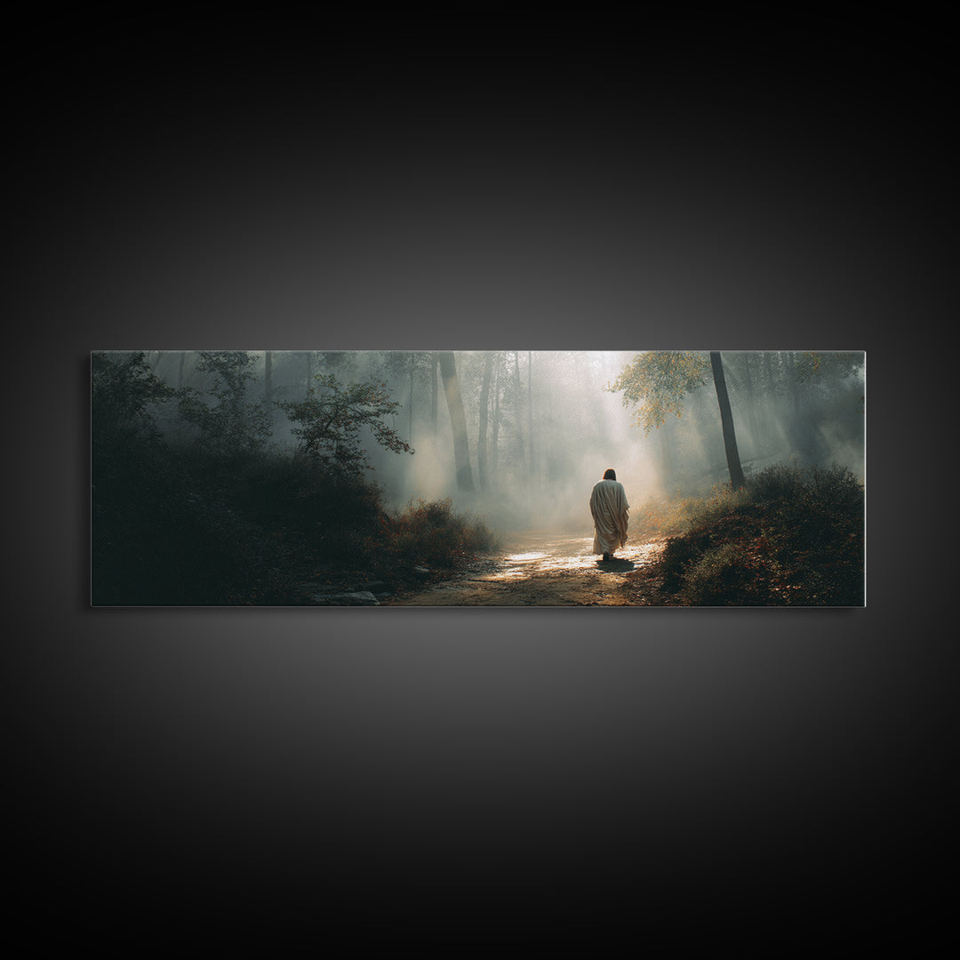 Glory In The Mist | Framed Canvas Print | Panoramic Art | Christian Art Work | Jesus Painting | Christian Christmas Art | Christian Wall Ar
