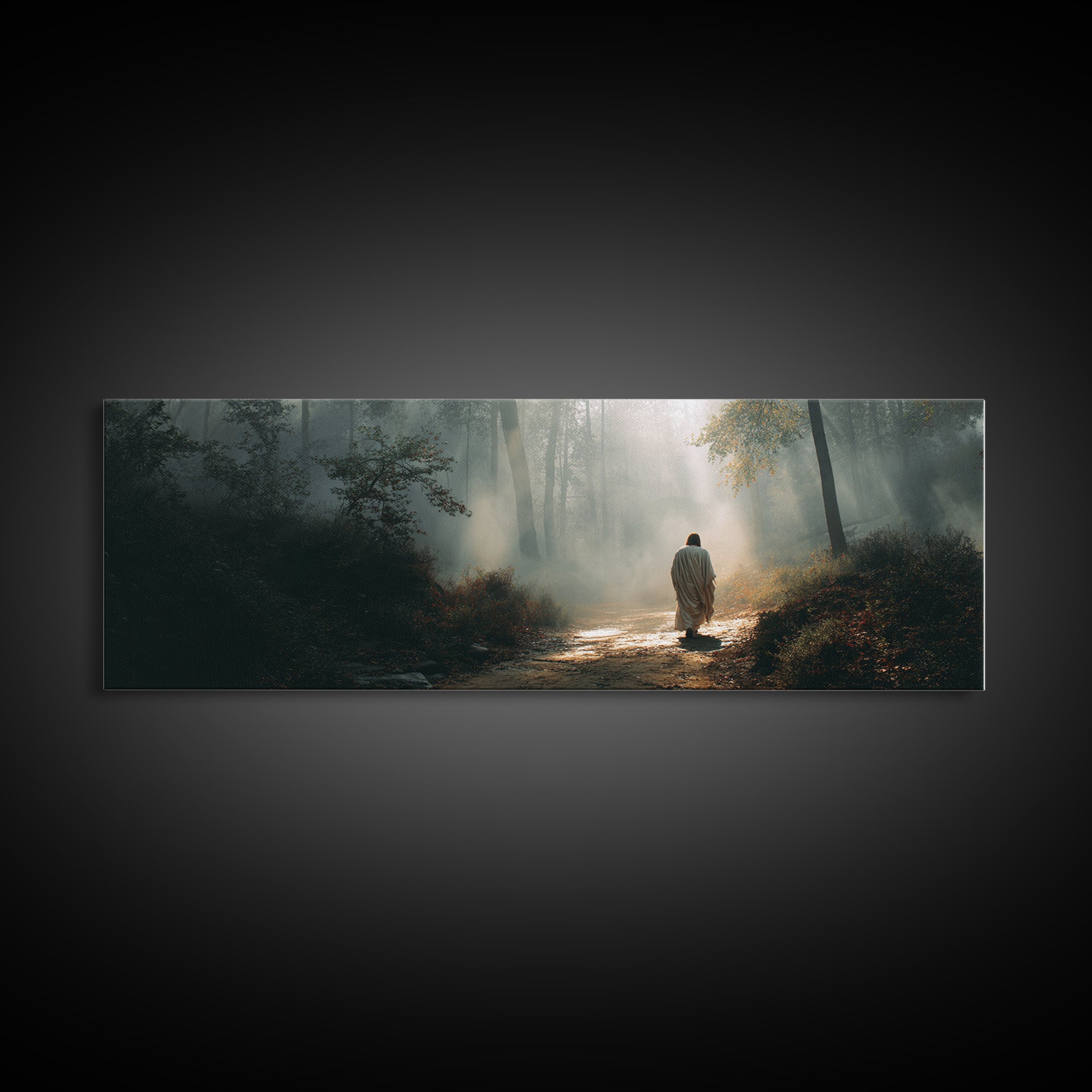 Glory In The Mist | Framed Canvas Print | Panoramic Art | Christian Art Work | Jesus Painting | Christian Christmas Art | Christian Wall Ar
