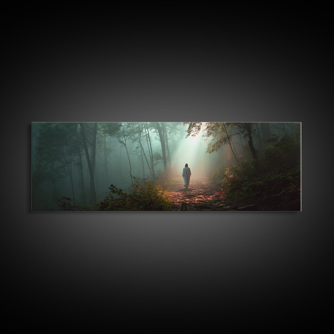 Hope In The Pines - Framed Canvas Print - Panoramic Wall Art - Christian Art Canvas - Jesus Painting - Christmas Art - Christian Decor