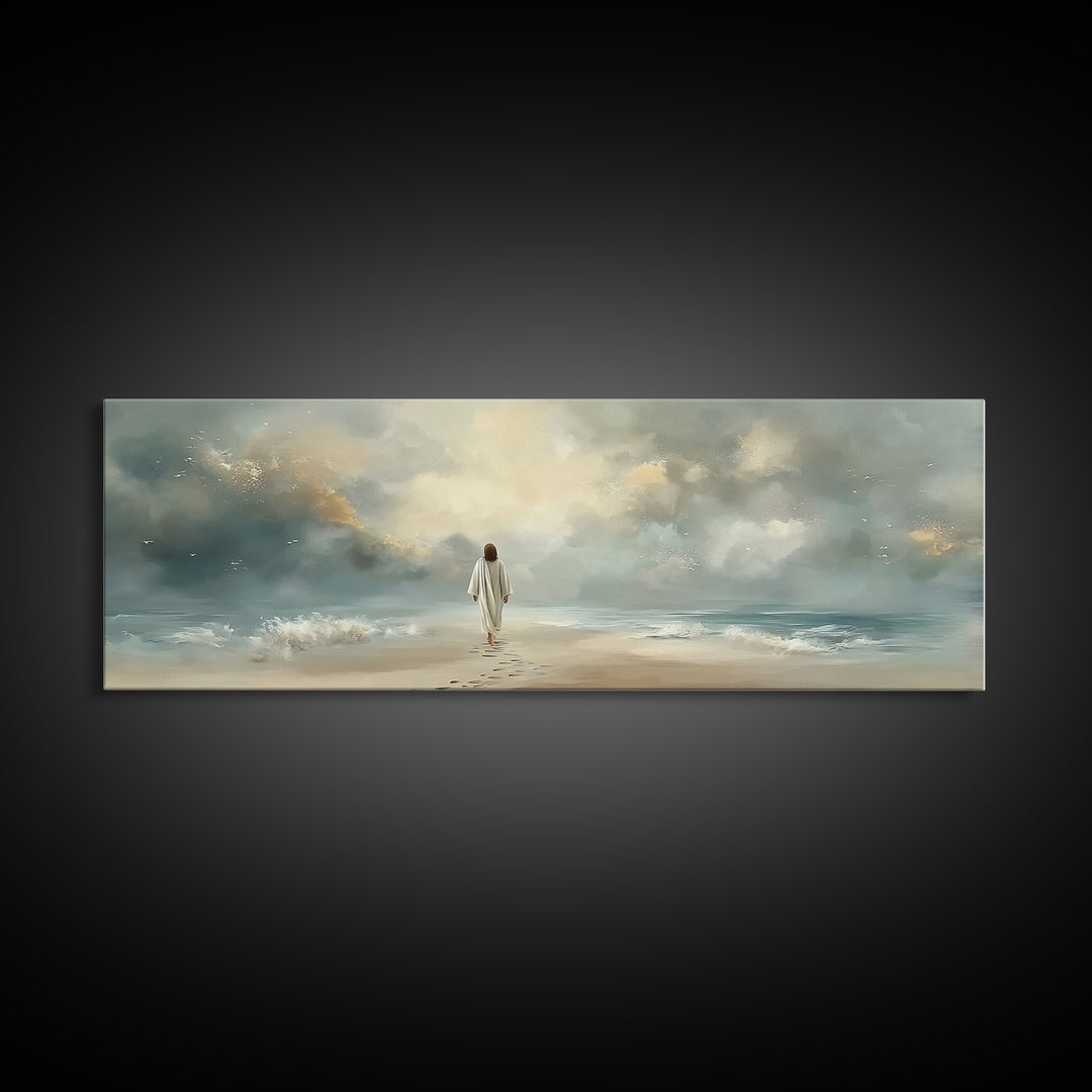 Dawn Of Mercy | Framed Canvas Print | Panoramic Frame | Christian Art Canvas | Jesus Painting | Christian Christmas Art | Christian Decor
