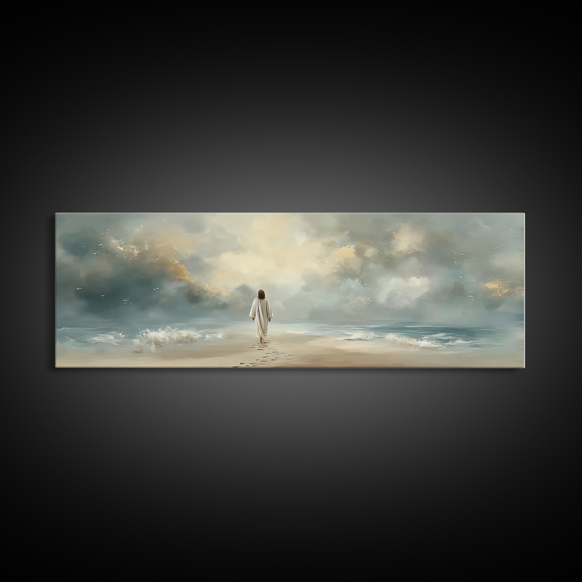 Dawn Of Mercy | Framed Canvas Print | Panoramic Frame | Christian Art Canvas | Jesus Painting | Christian Christmas Art | Christian Decor