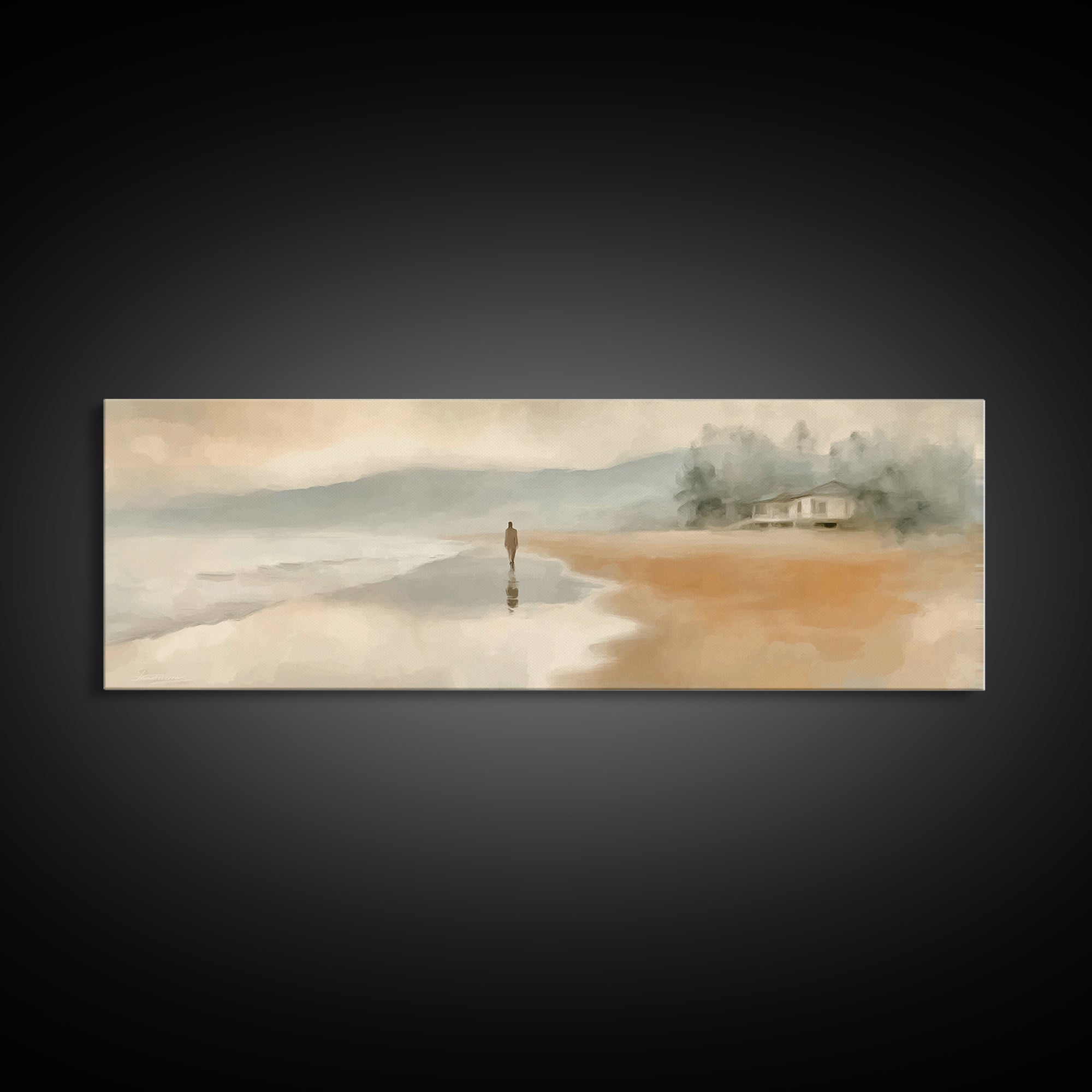 Quiet Coastal Grace | Framed Canvas Print | Christian Art Canvas | Jesus Painting | Panoramic Painting | Christian Wall Art | Christmas Art