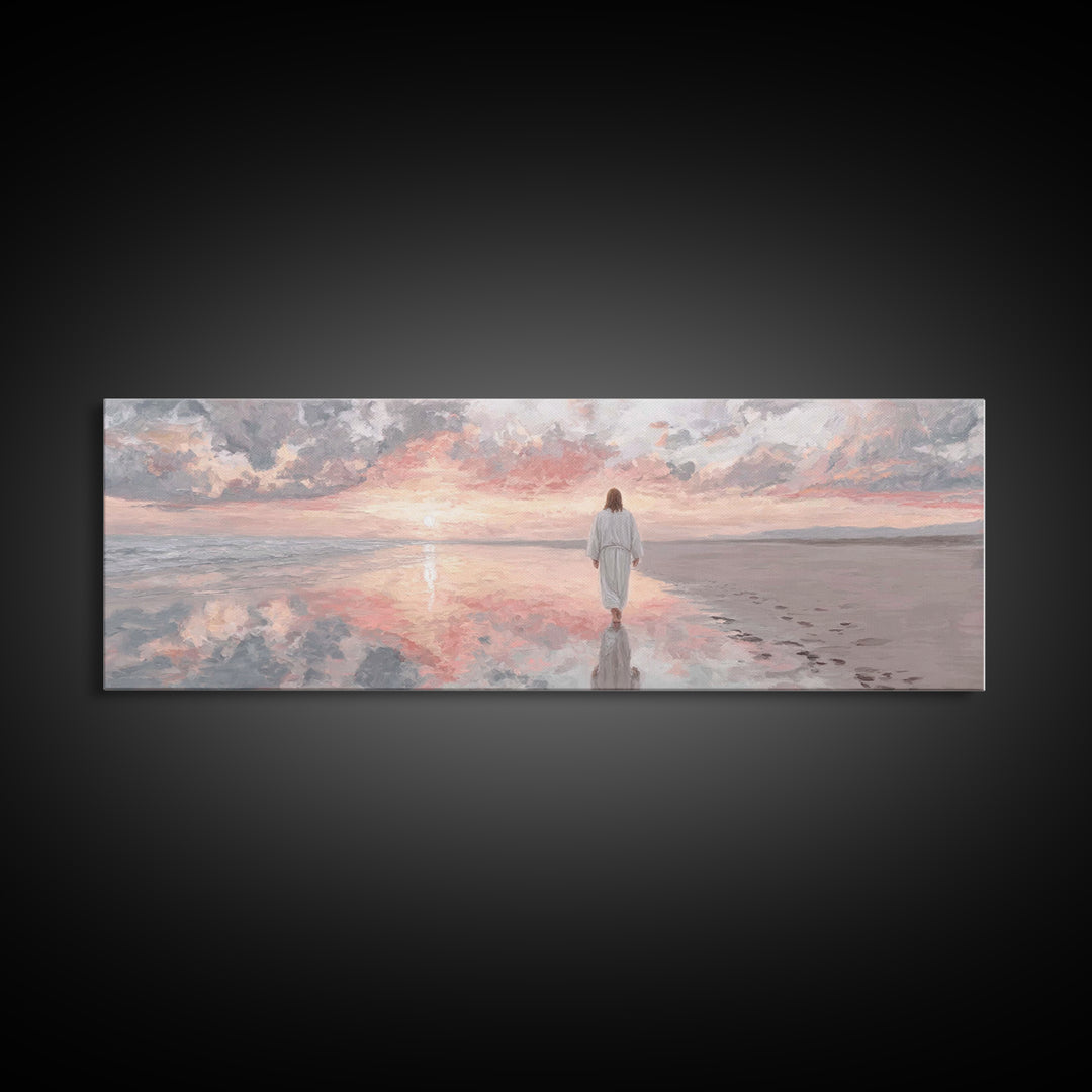 Solitude Of Faith – Framed Canvas Print – Christian Art Canvas – Jesus Painting – Panoramic Frame – Christian Wall Art – Christmas Art