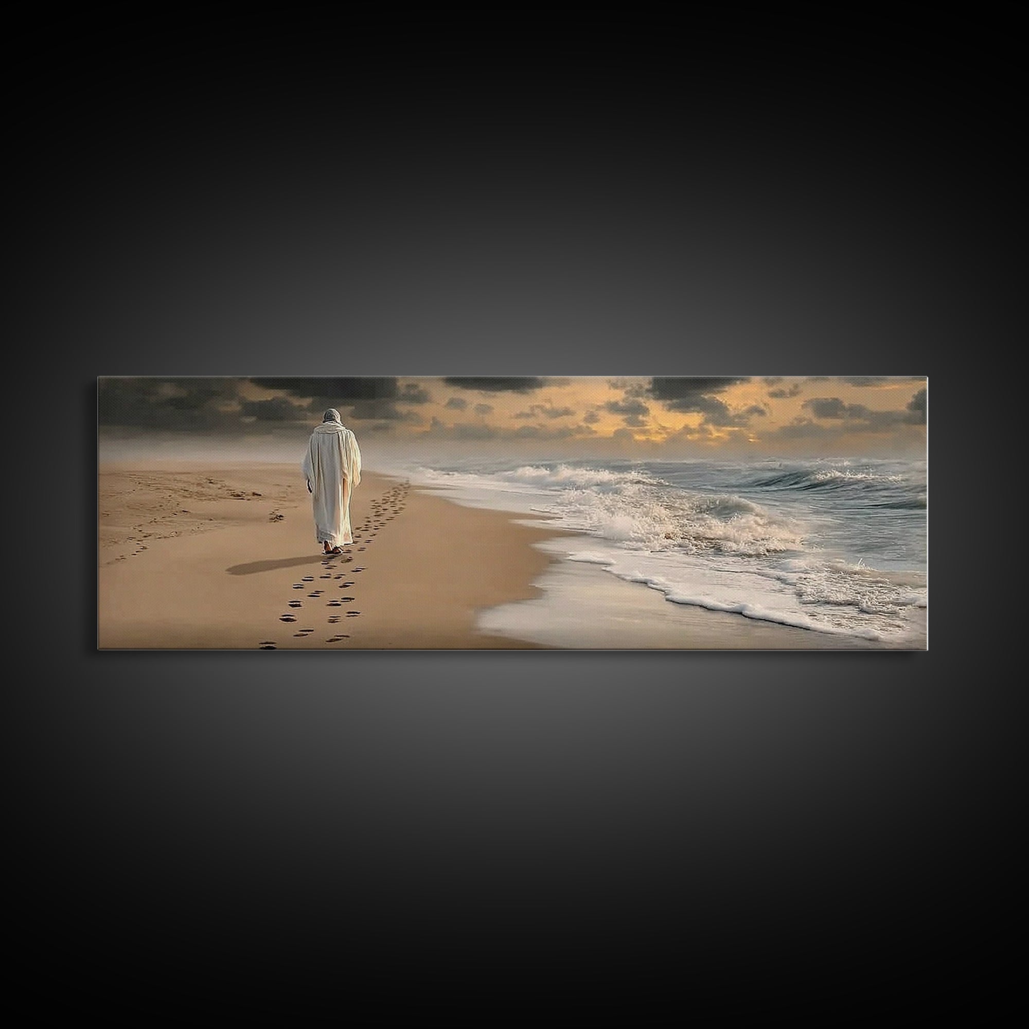 Steps Of Hope, Framed Canvas Print, Jesus Painting, Christian Wall Art, Panoramic Wall Art, Christian Art Canvas, Christmas Art