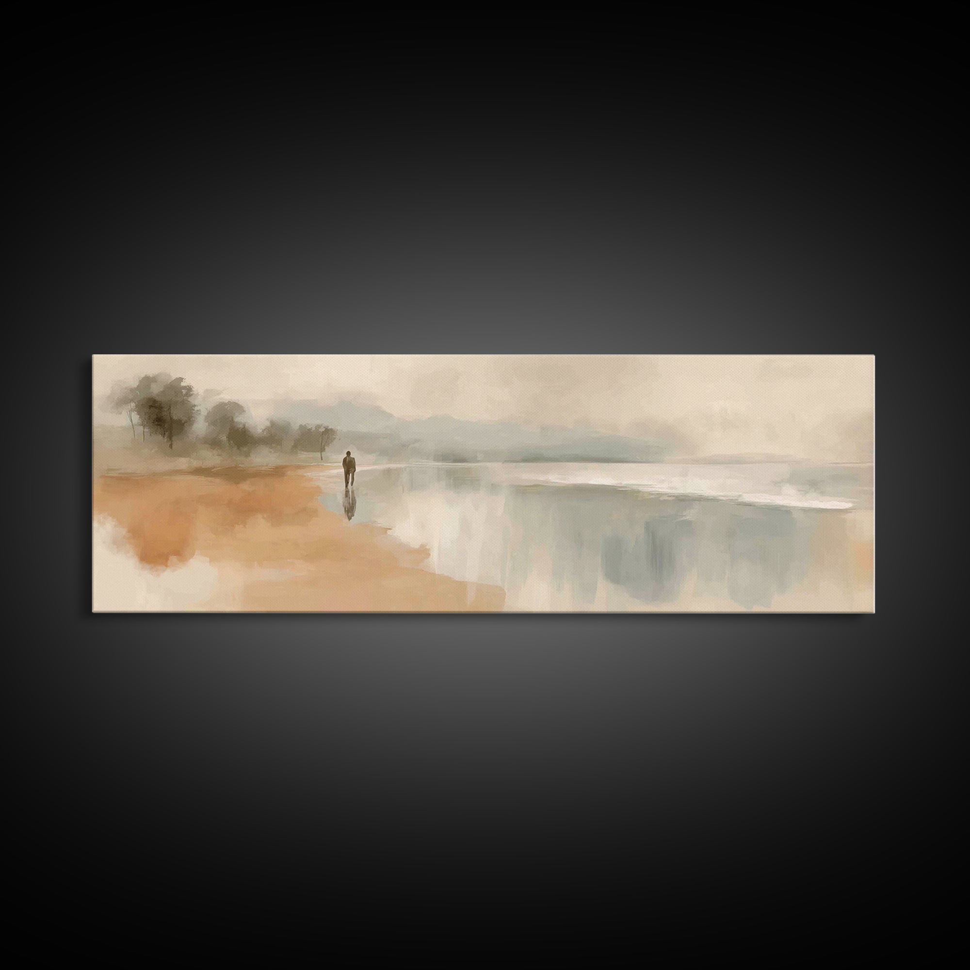 Soft Shore Peace, Framed Canvas Print, Panoramic Wall Art, Christian Art Canvas, Jesus Painting, Christian Wall Art, Christian Christmas Ar