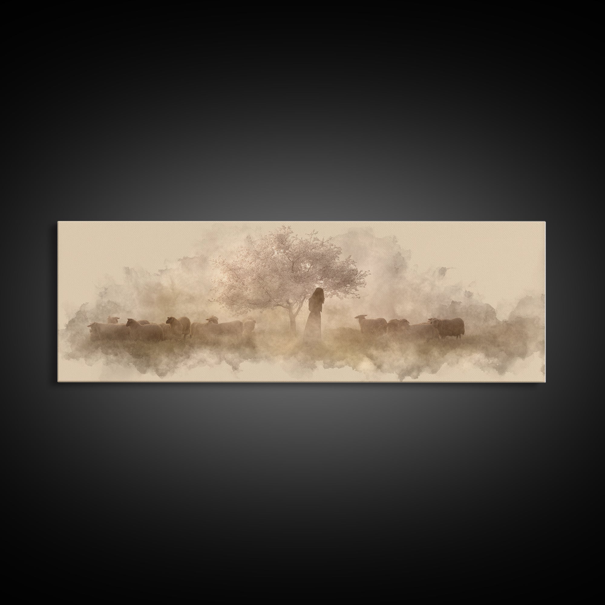 Shepherd’s Quiet Bloom, Framed Canvas Print, Panoramic Print, Christian Wall Art, Jesus Painting, Christian Art Canvas, Christmas Art